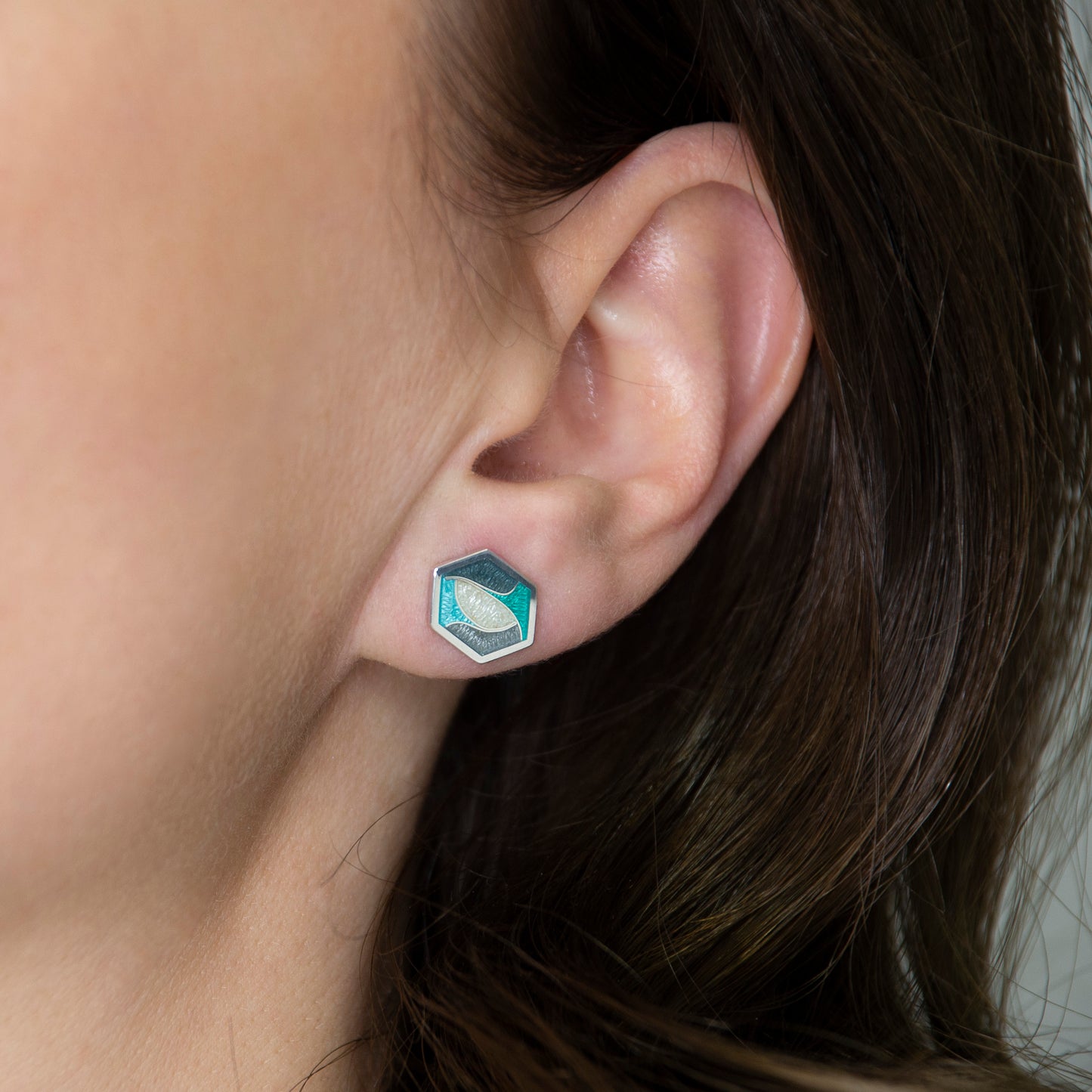 Hexagon Green Cloisonné Enamel Studs