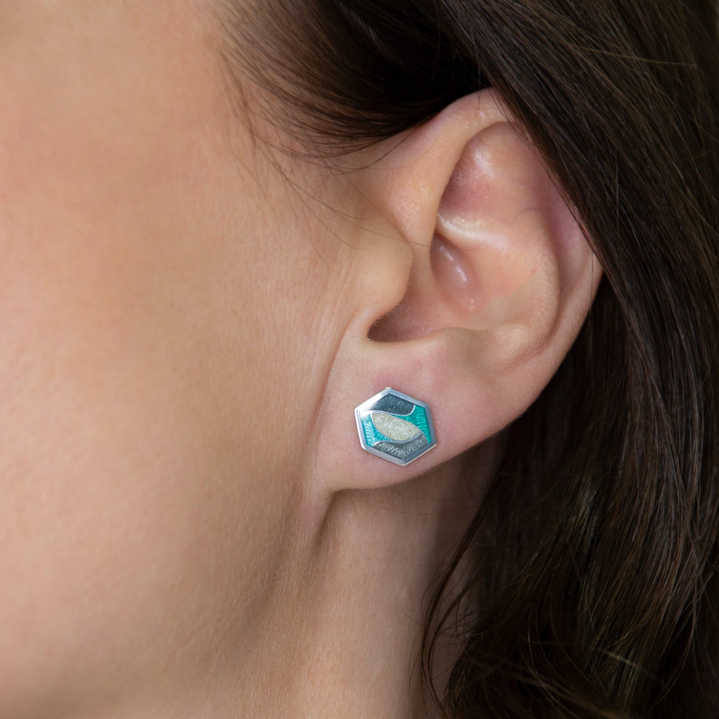 Hexagon Green Cloisonné Enamel Studs