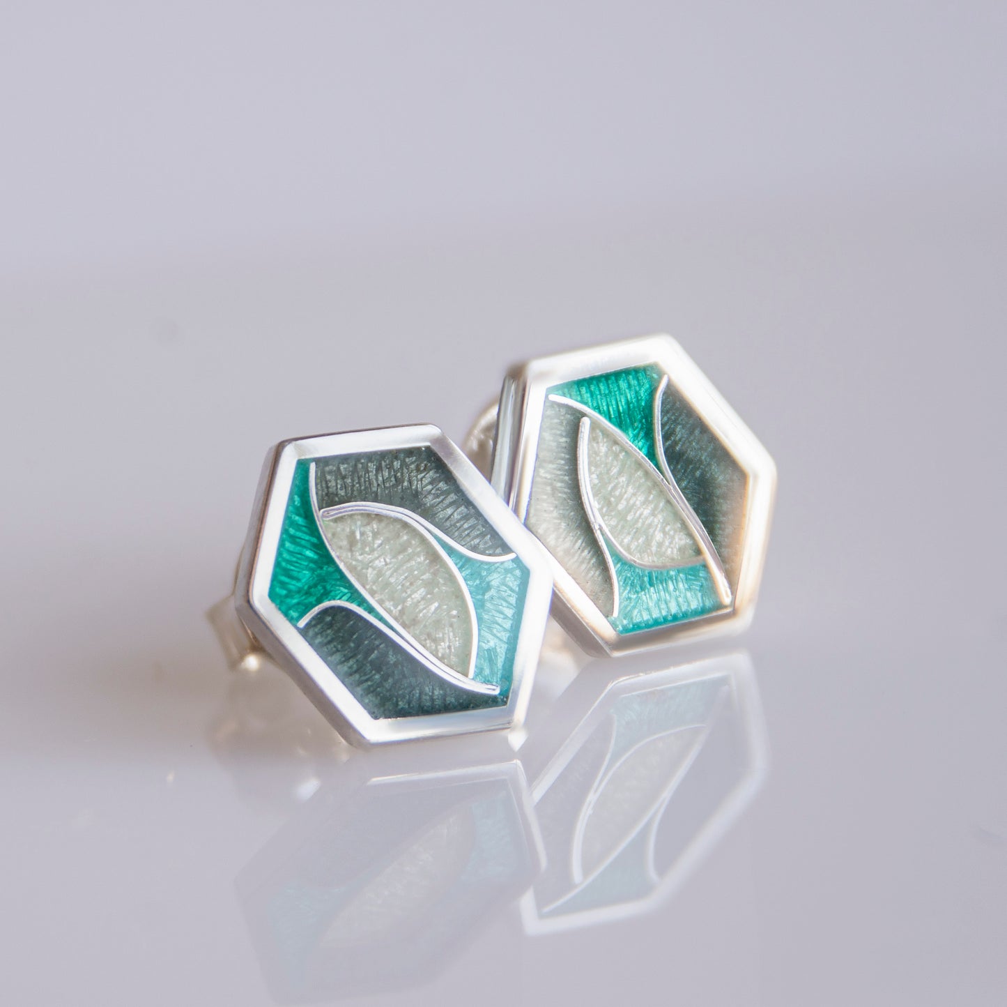 Hexagon Green Cloisonné Enamel Studs