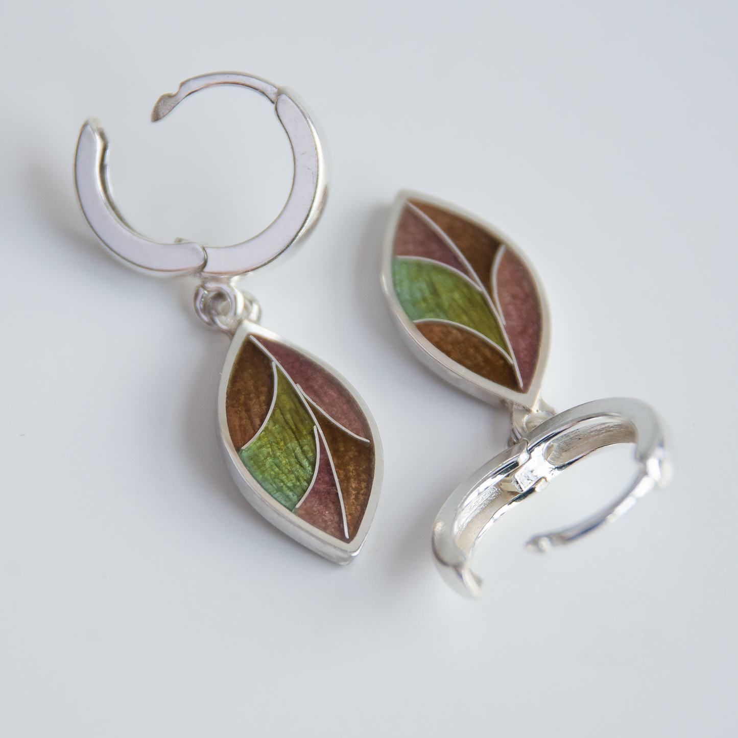 "Tree Leaves" Cloisonné Enamel Earrings