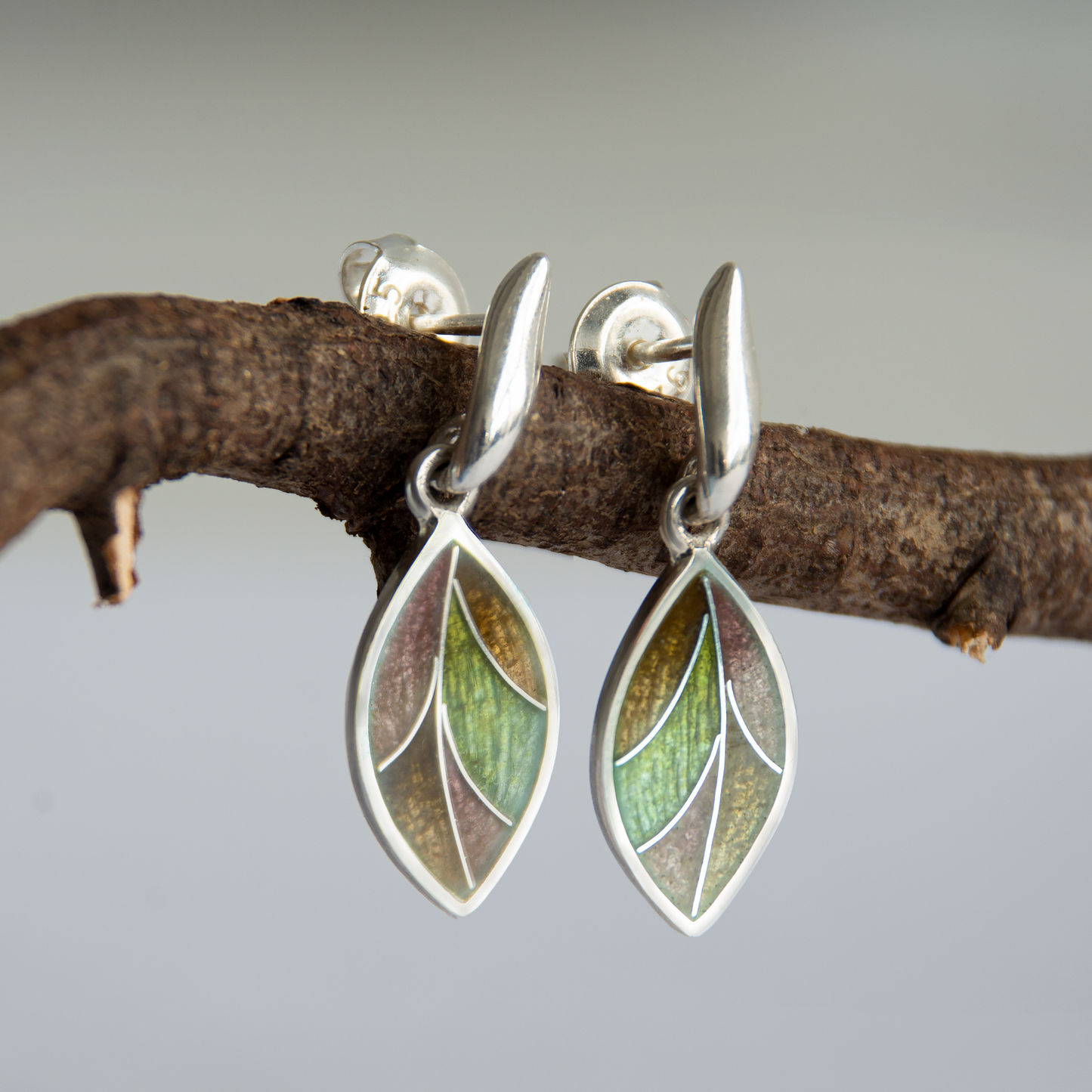 "Tree Leaves" Cloisonné Enamel Earrings