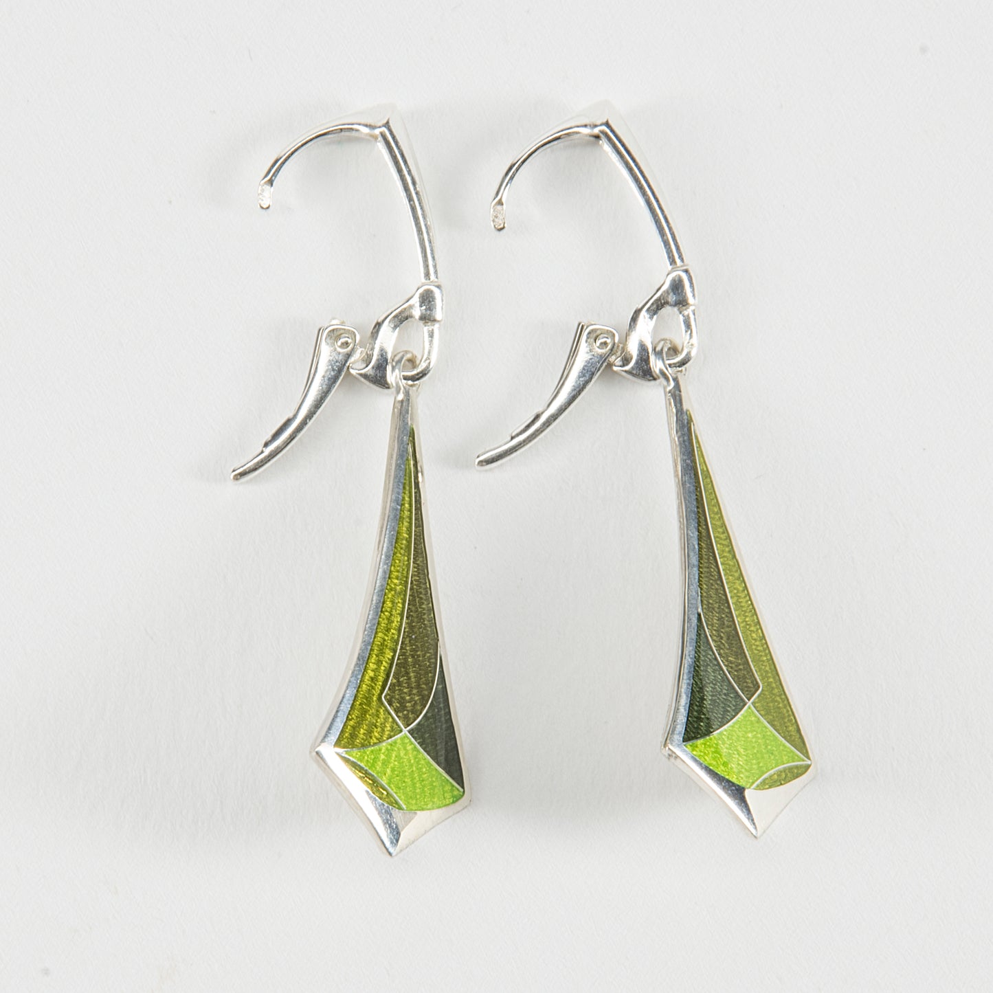Green Long Drop Cloisonné Enamel Earrings