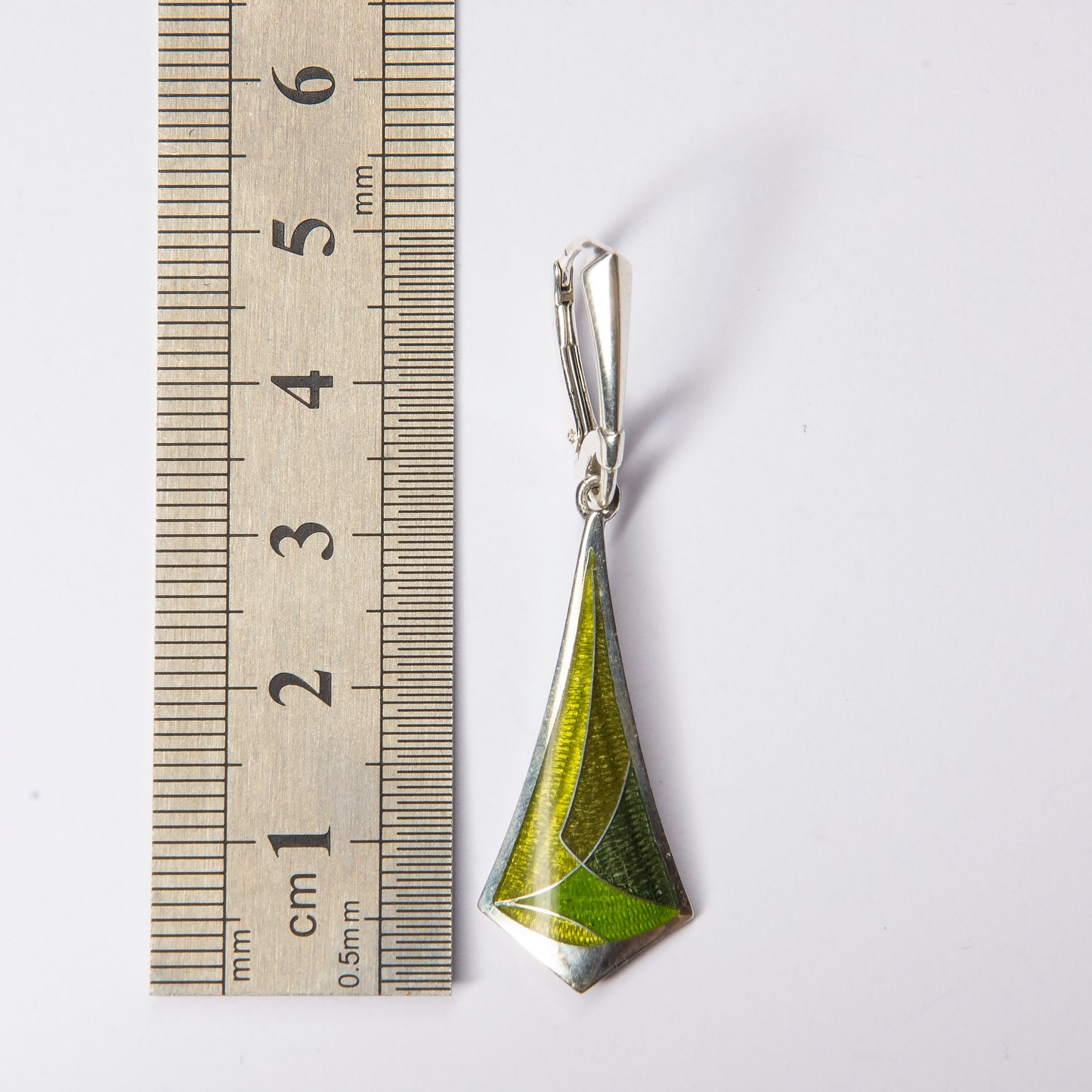 Green Long Drop Cloisonné Enamel Earrings