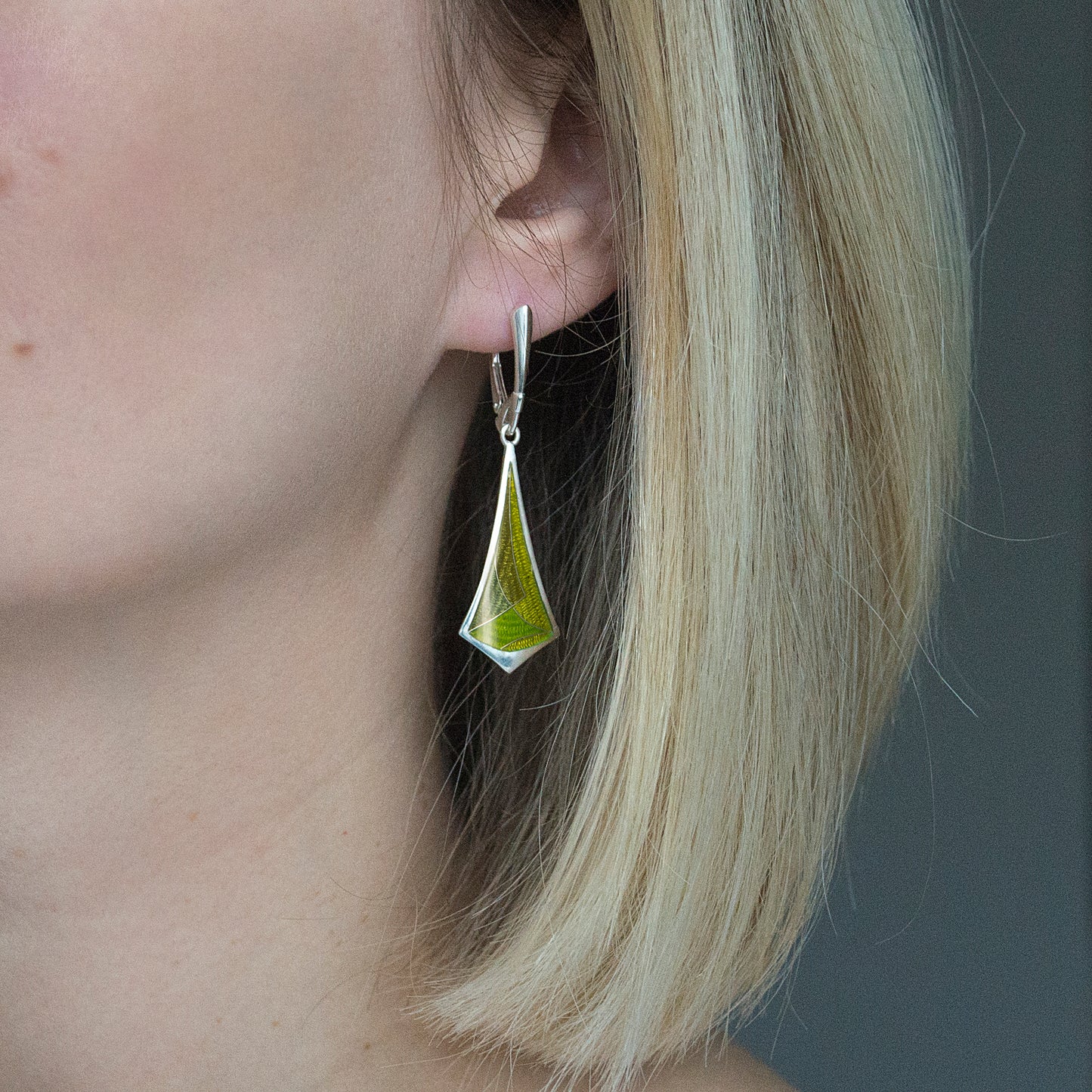 Green Long Drop Cloisonné Enamel Earrings
