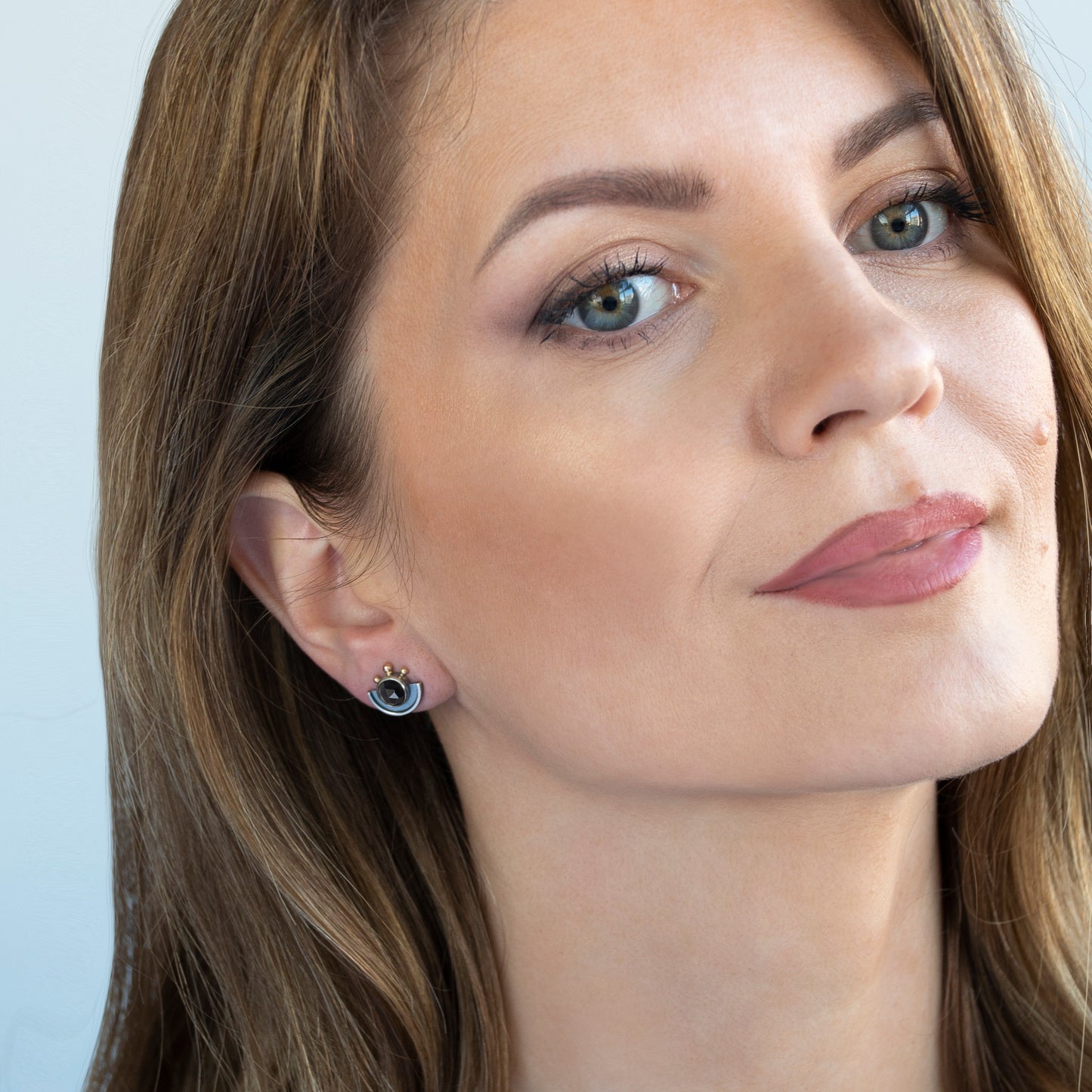 Semicircle Earrings With Gold Beads And Black Onyx