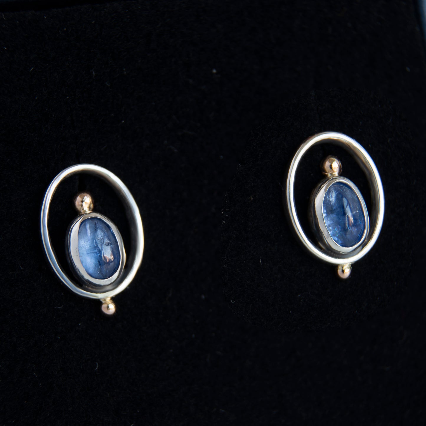 Kyanite Stone, Minimalistic Earrings With 14k Gold Beads ,,frame''