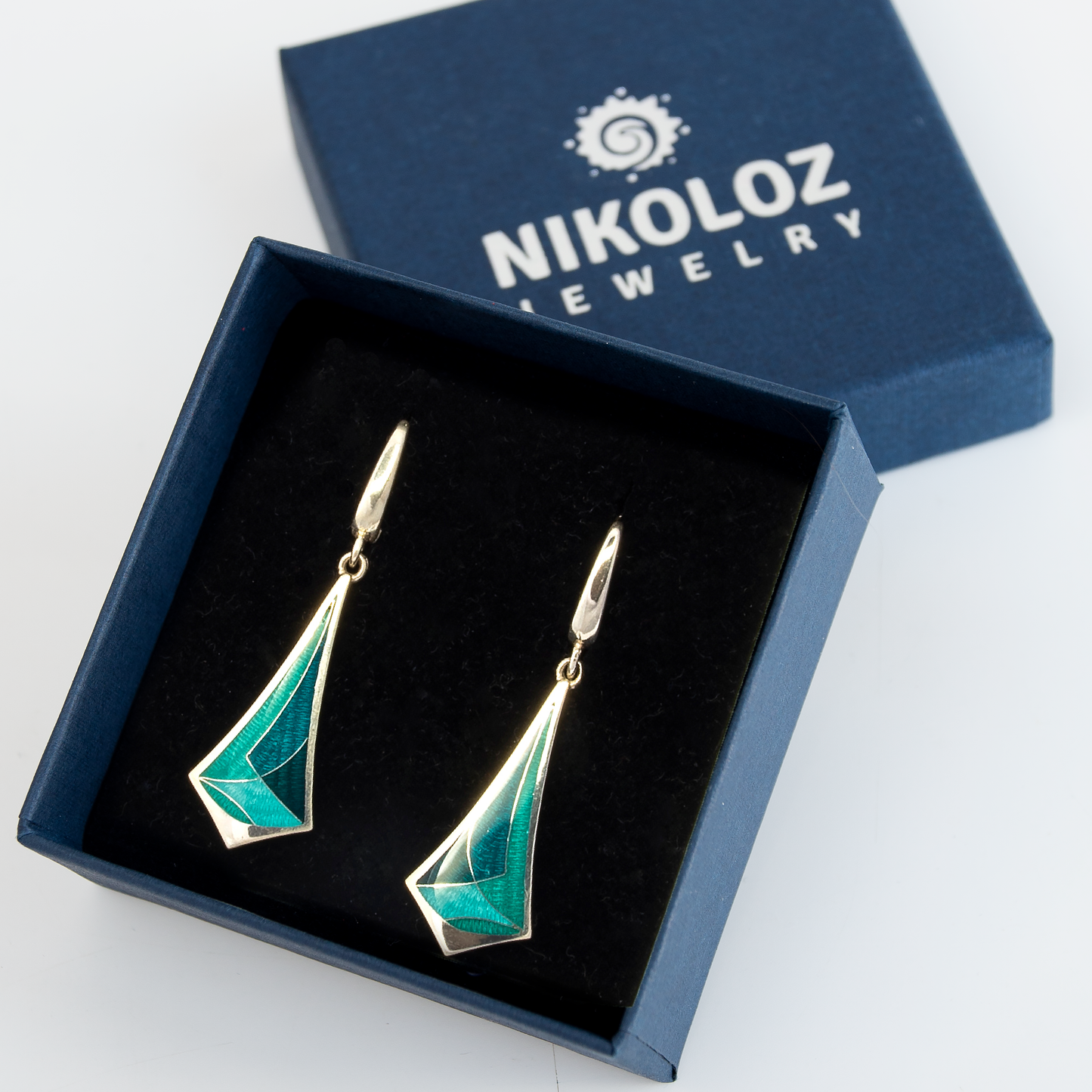 Emerald-Turquoise Colors Drop Cloisonné Enamel Earrings