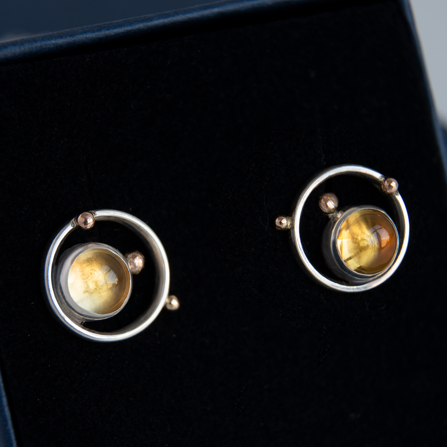 Round Frame Earrings With Gold Beads And Citrine Stones
