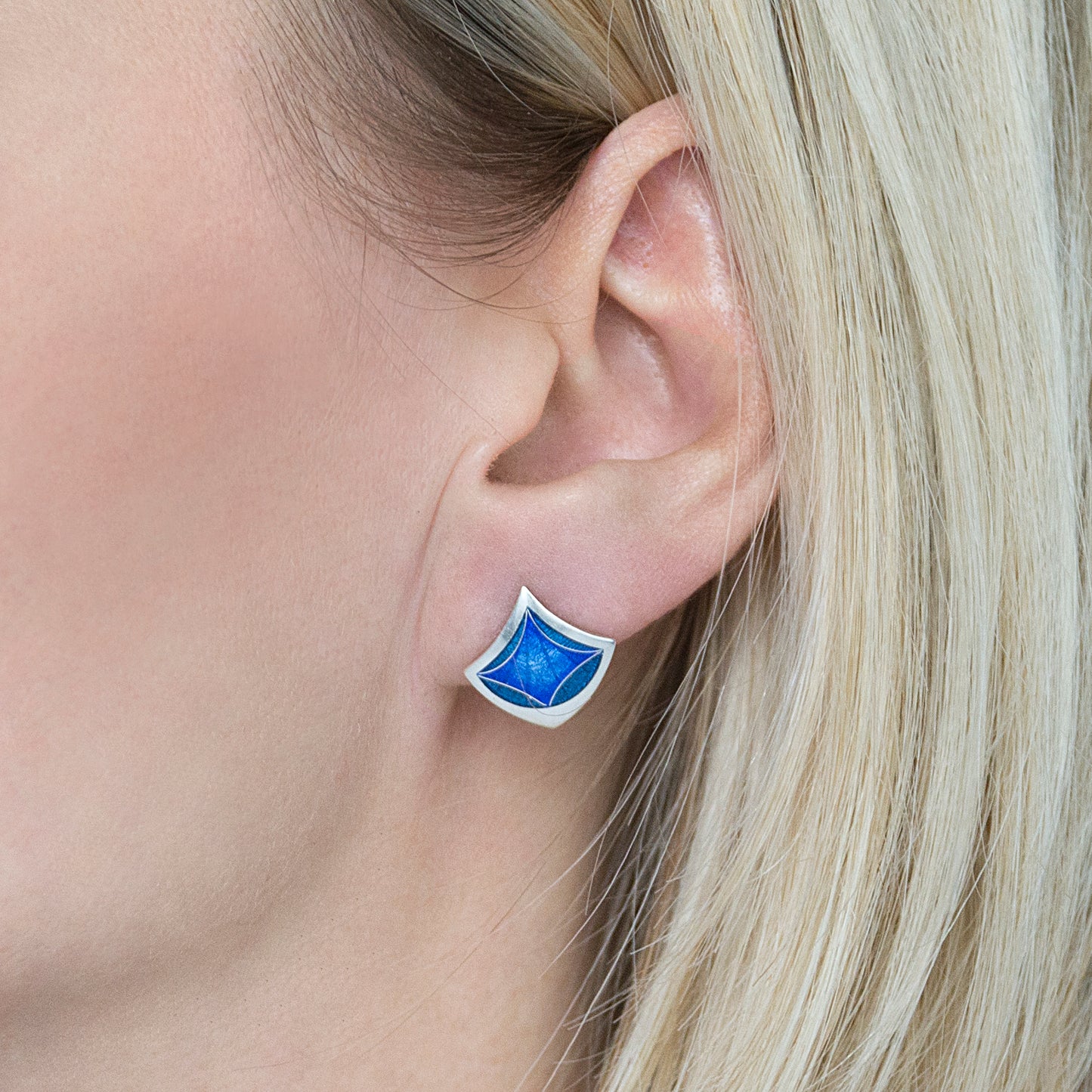 Rhombus Blue Cloisonne Enamel Earrings