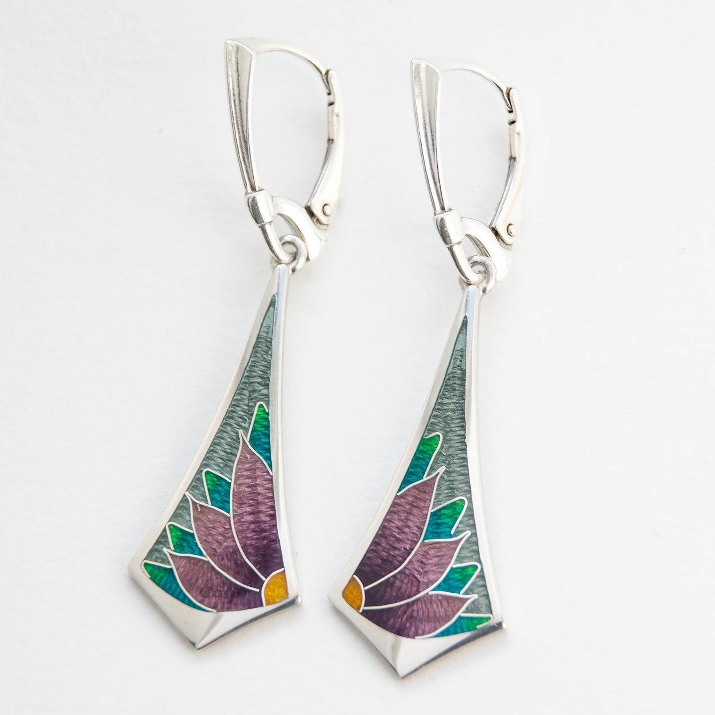 Long Drop Cloisonné Enamel Earrings