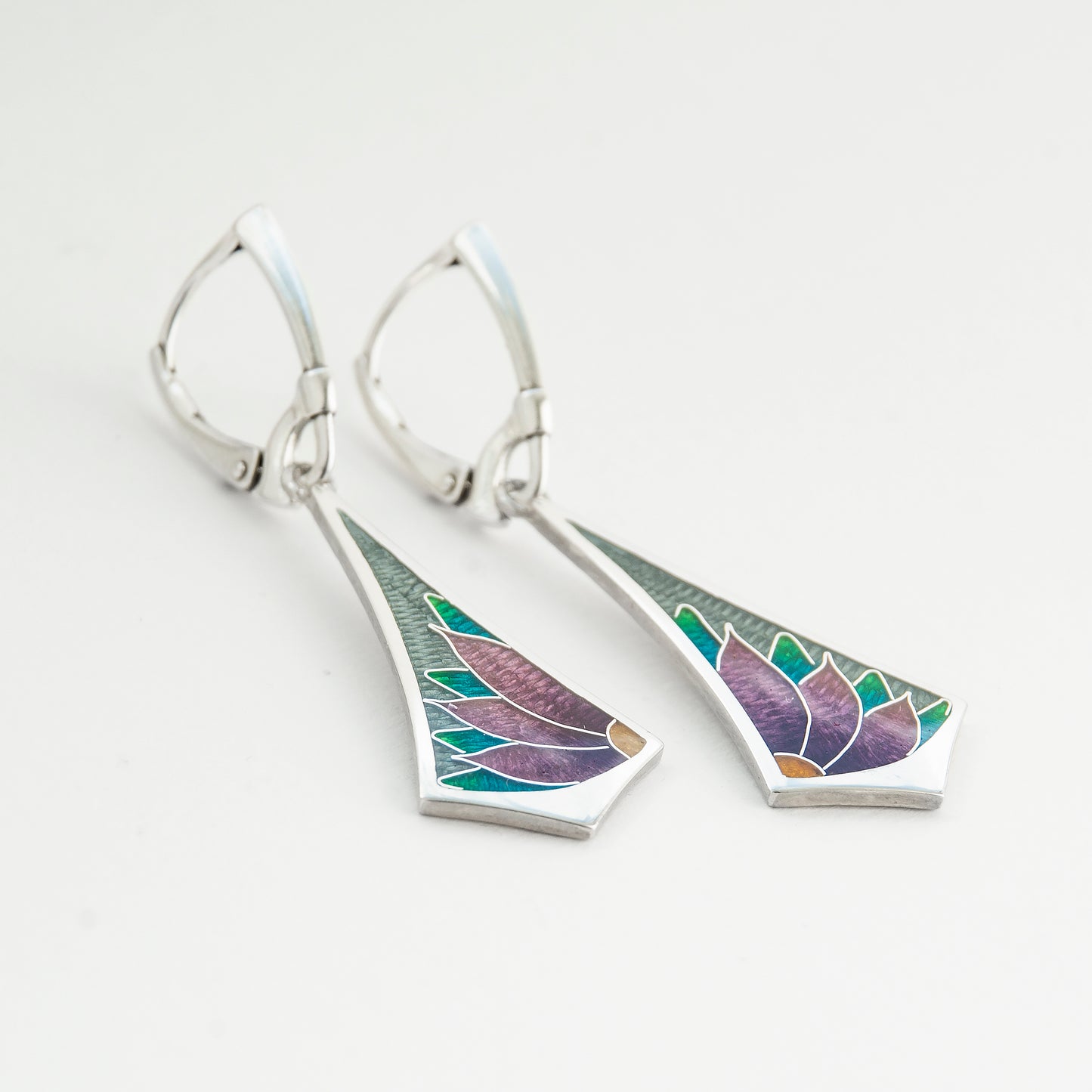 Long Drop Cloisonné Enamel Earrings