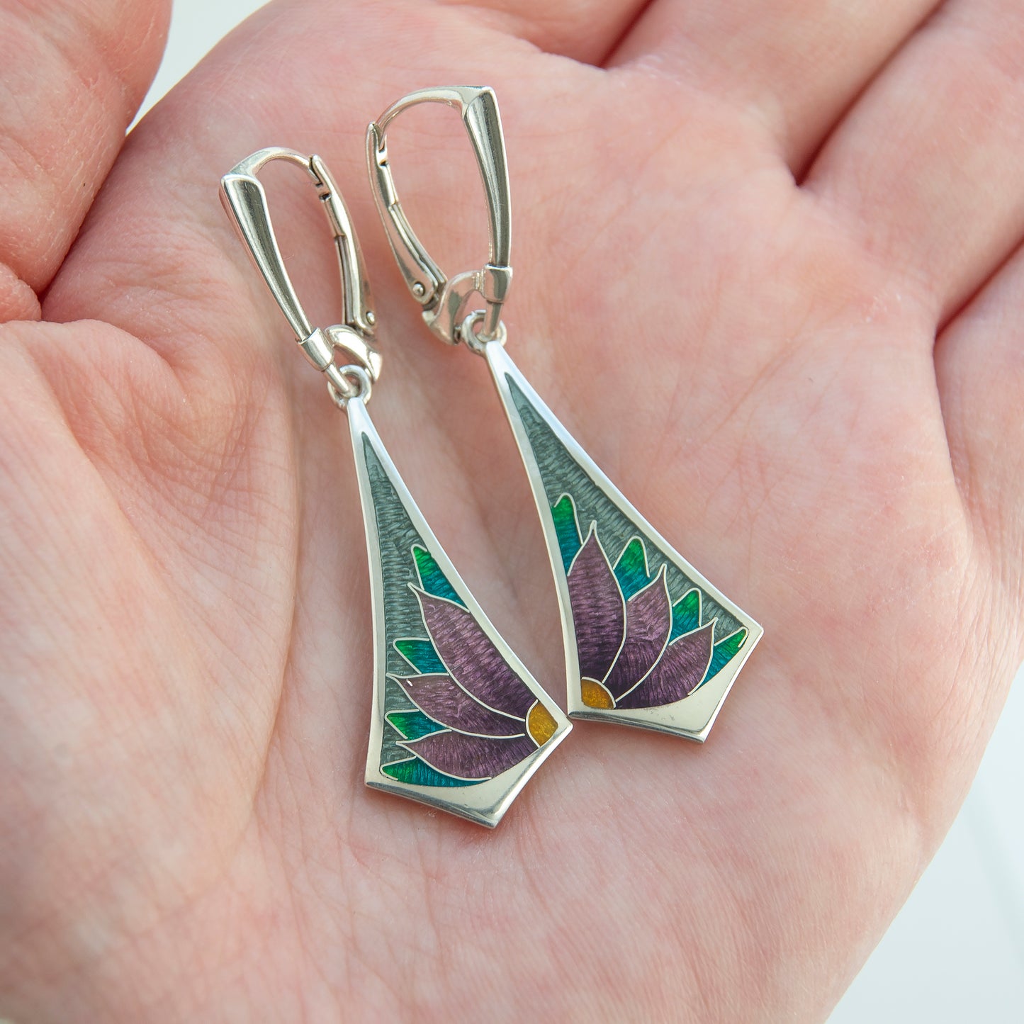 Long Drop Cloisonné Enamel Earrings
