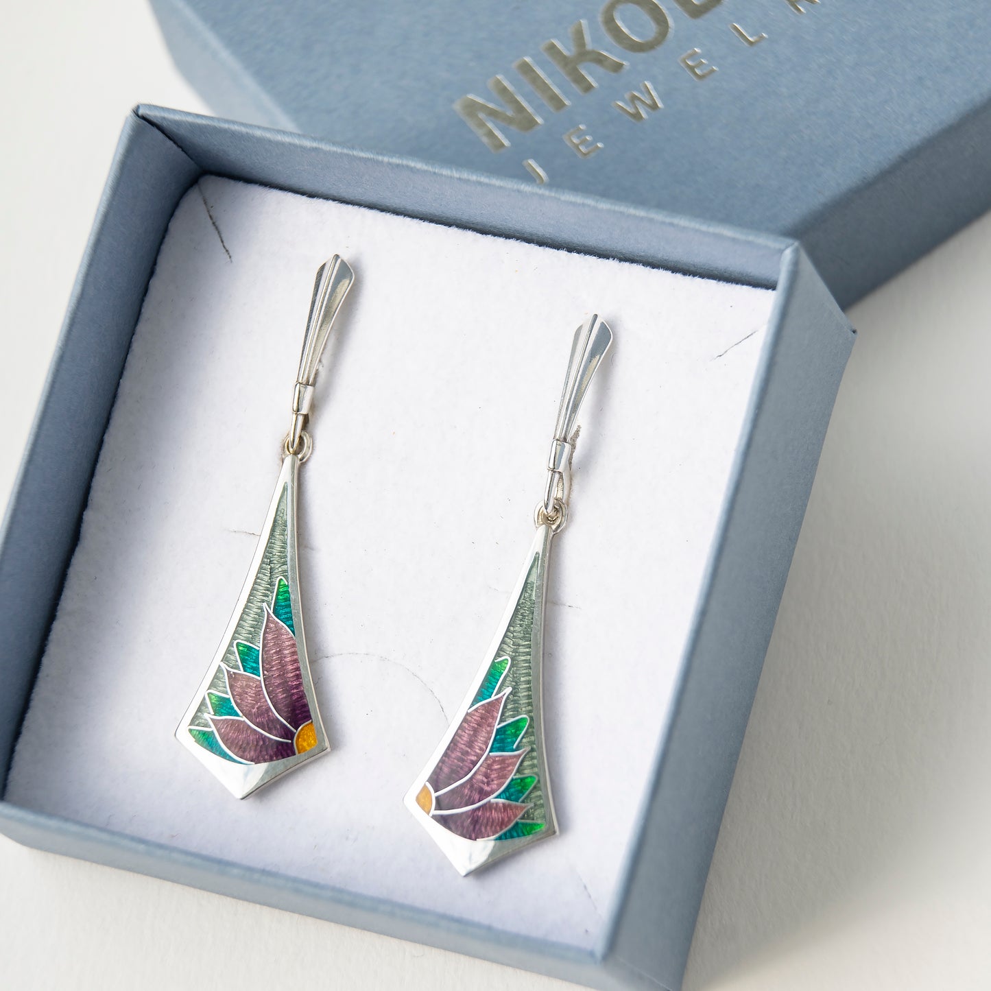 Long Drop Cloisonné Enamel Earrings