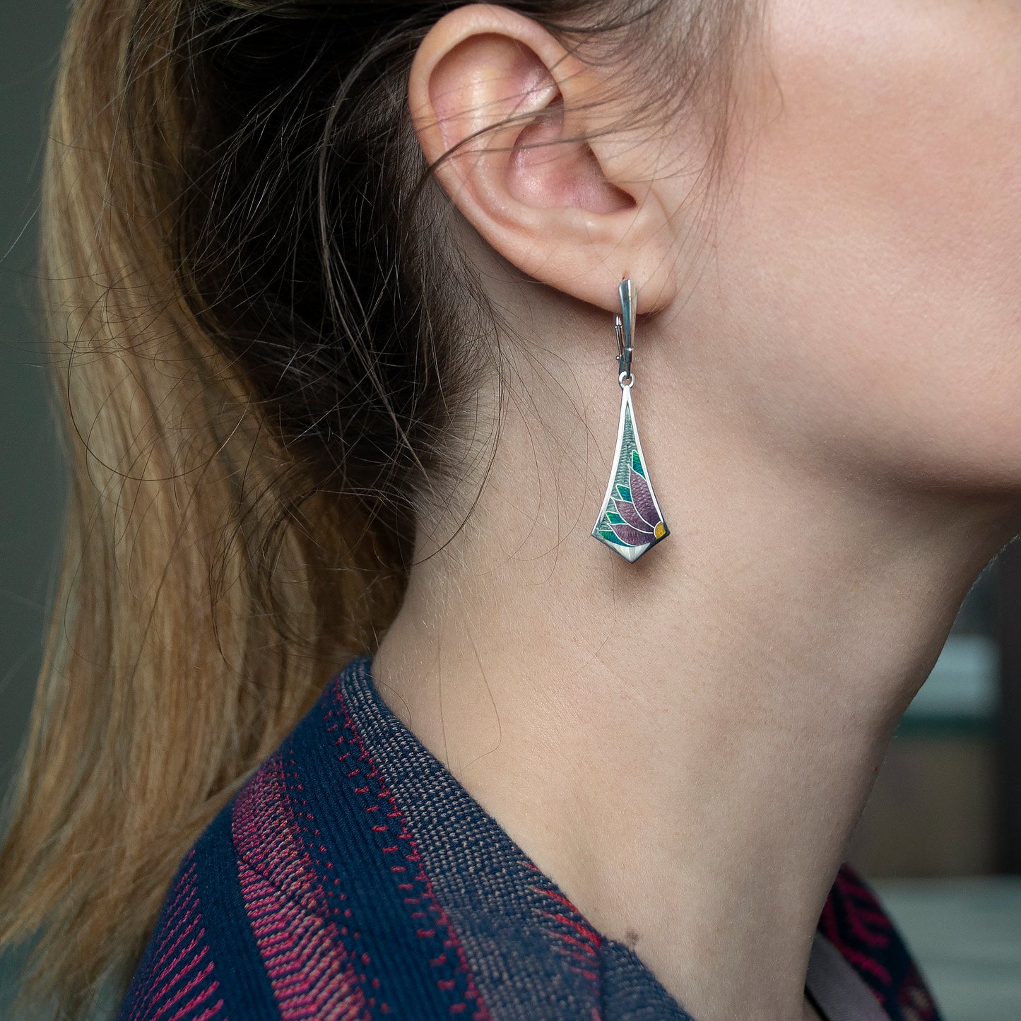 Long Drop Cloisonné Enamel Earrings