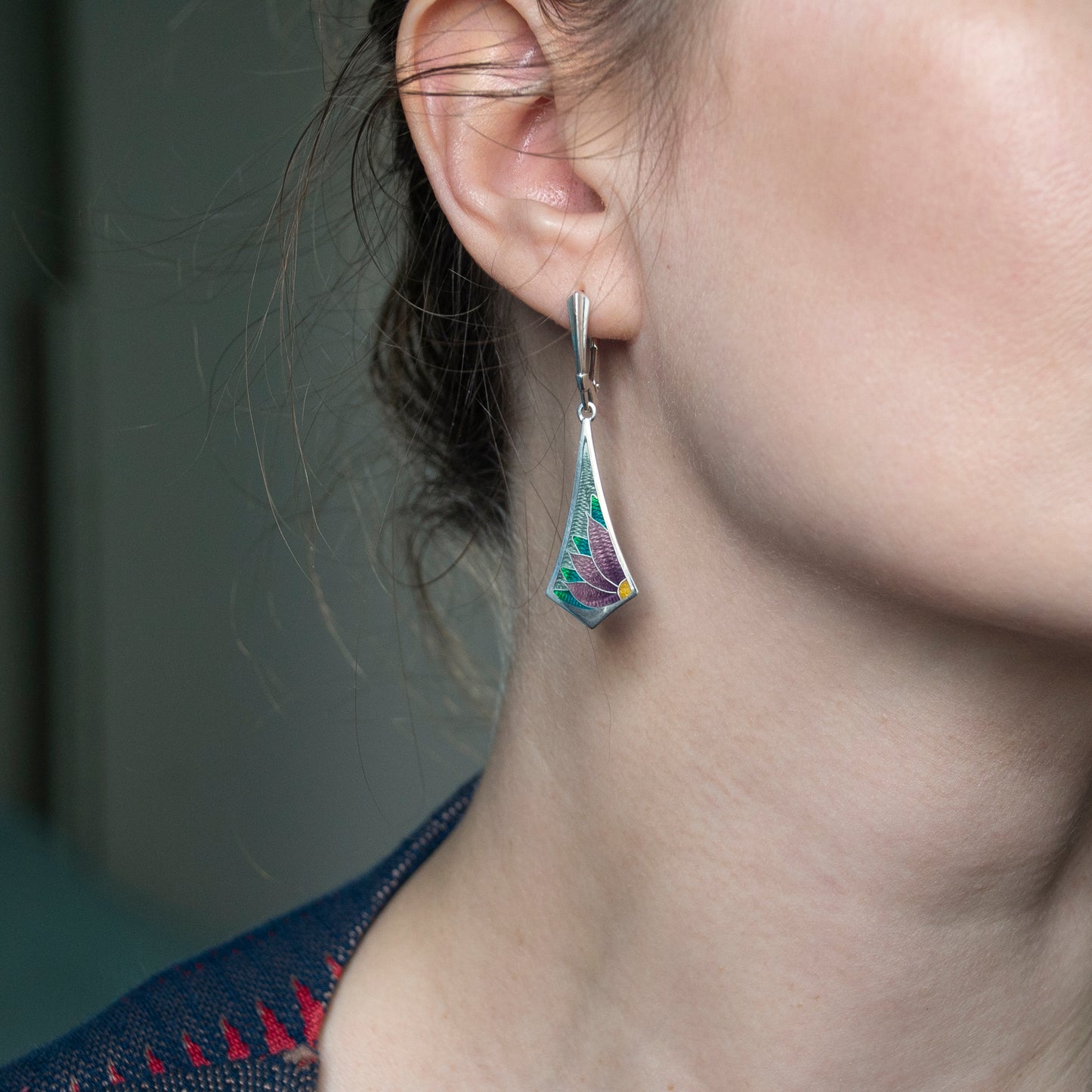 Long Drop Cloisonné Enamel Earrings