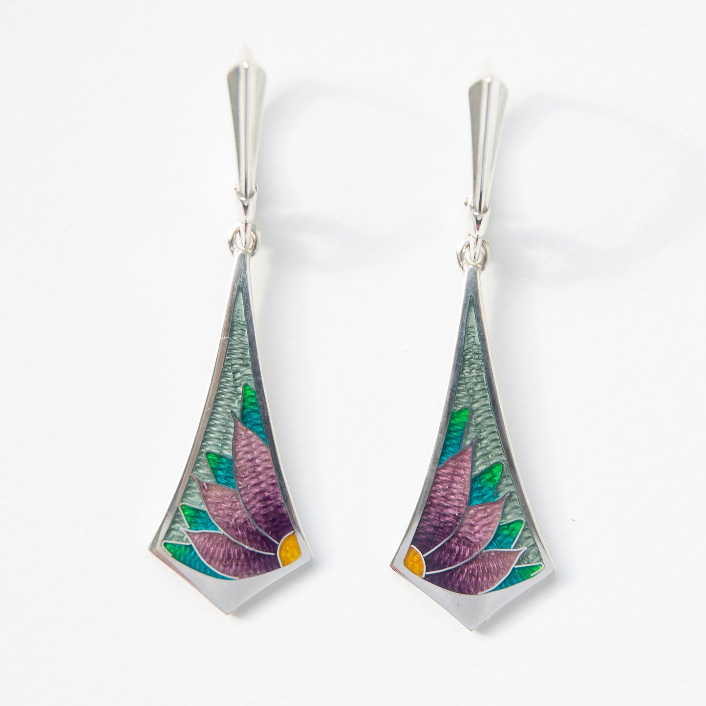 Long Drop Cloisonné Enamel Earrings