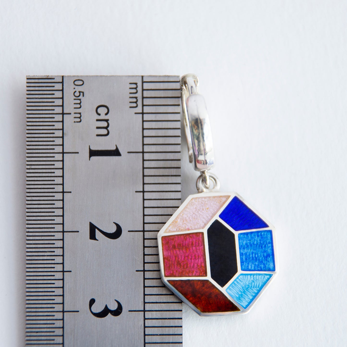 Multicolor Octagon Cloisonné Enamel, Silver Earrings