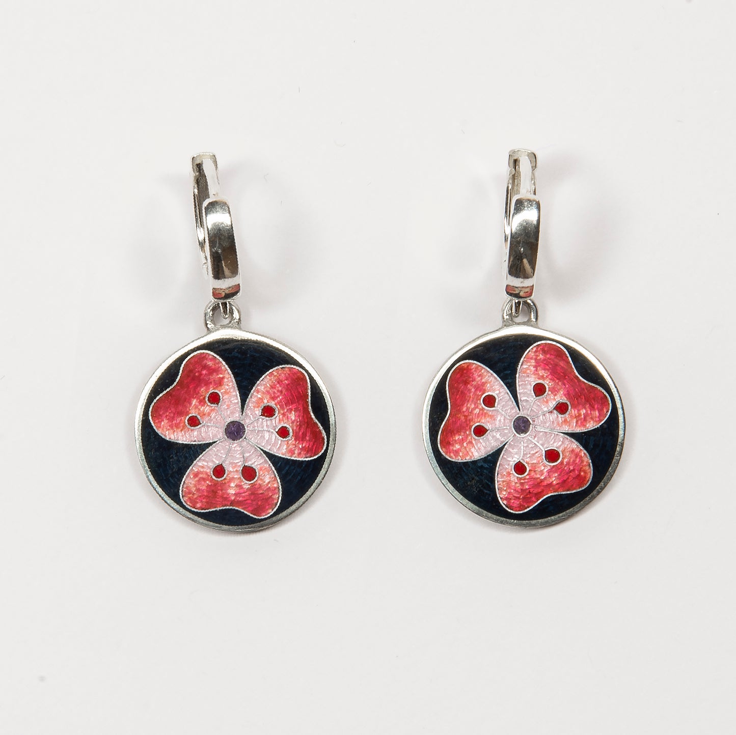 Red Hibiscus Cloisonné Enamel Earrings