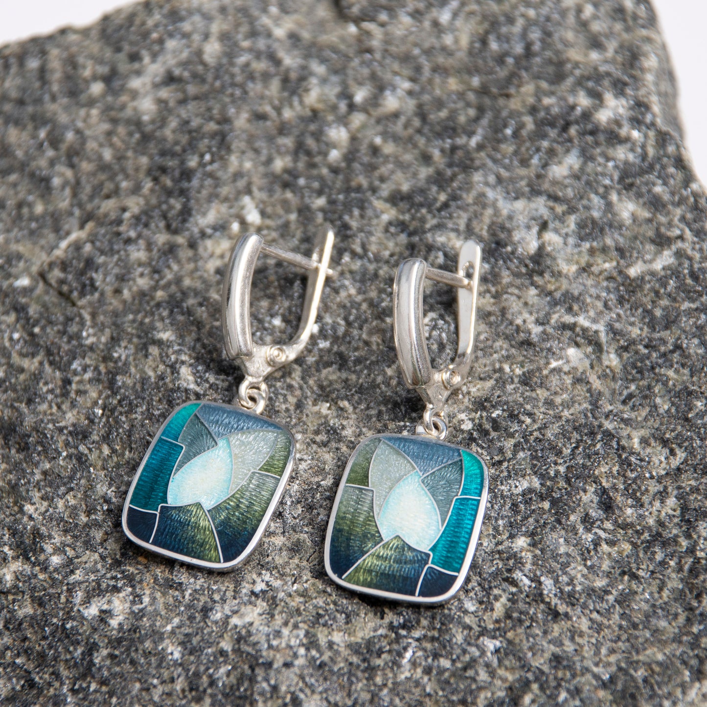 Cloisonné Enamel, Sterling Silver Earrings "Rock Cave"