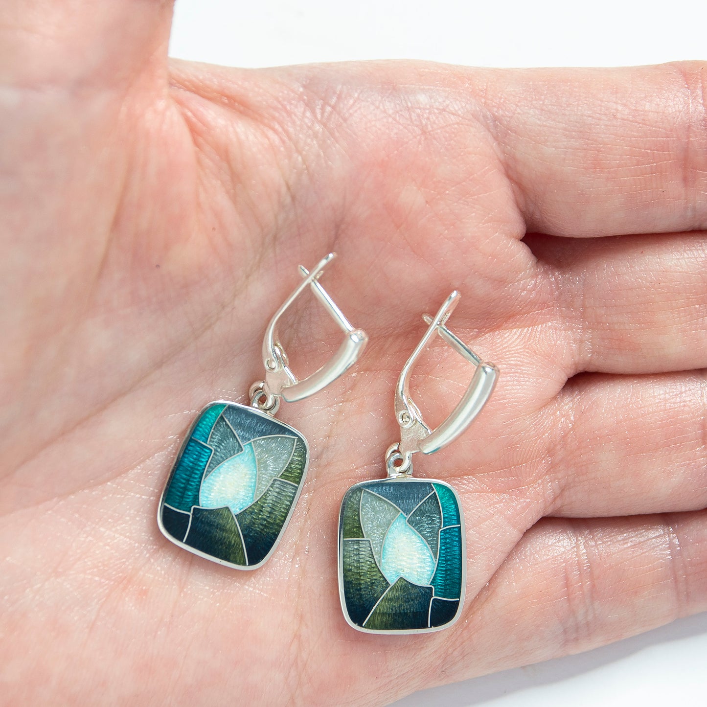 Cloisonné Enamel, Sterling Silver Earrings "Rock Cave"