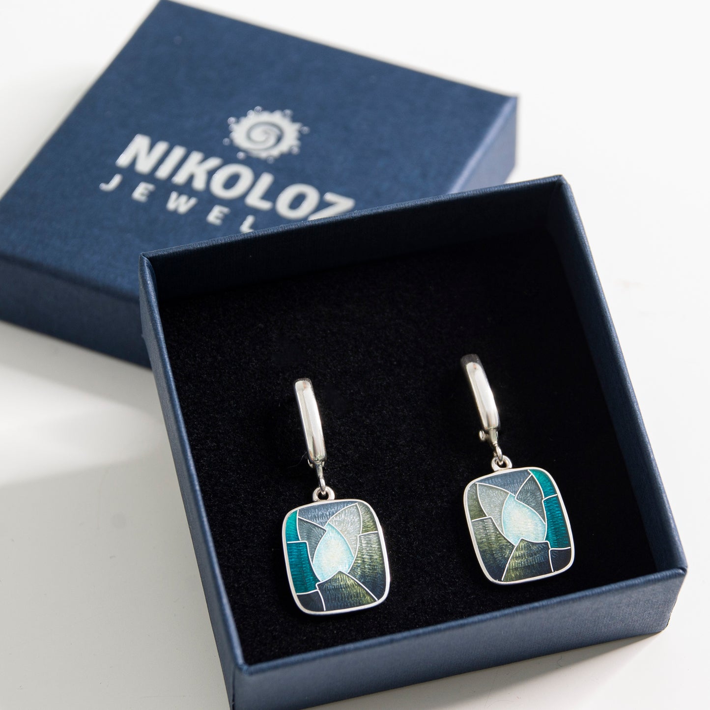 Cloisonné Enamel, Sterling Silver Earrings "Rock Cave"