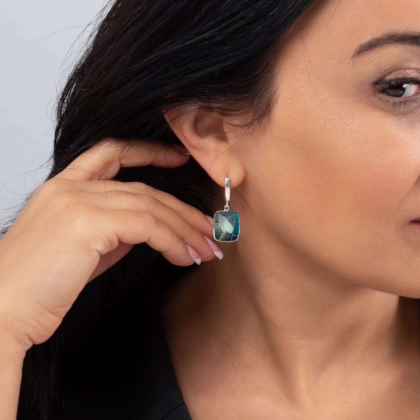 Cloisonné Enamel, Sterling Silver Earrings "Rock Cave"