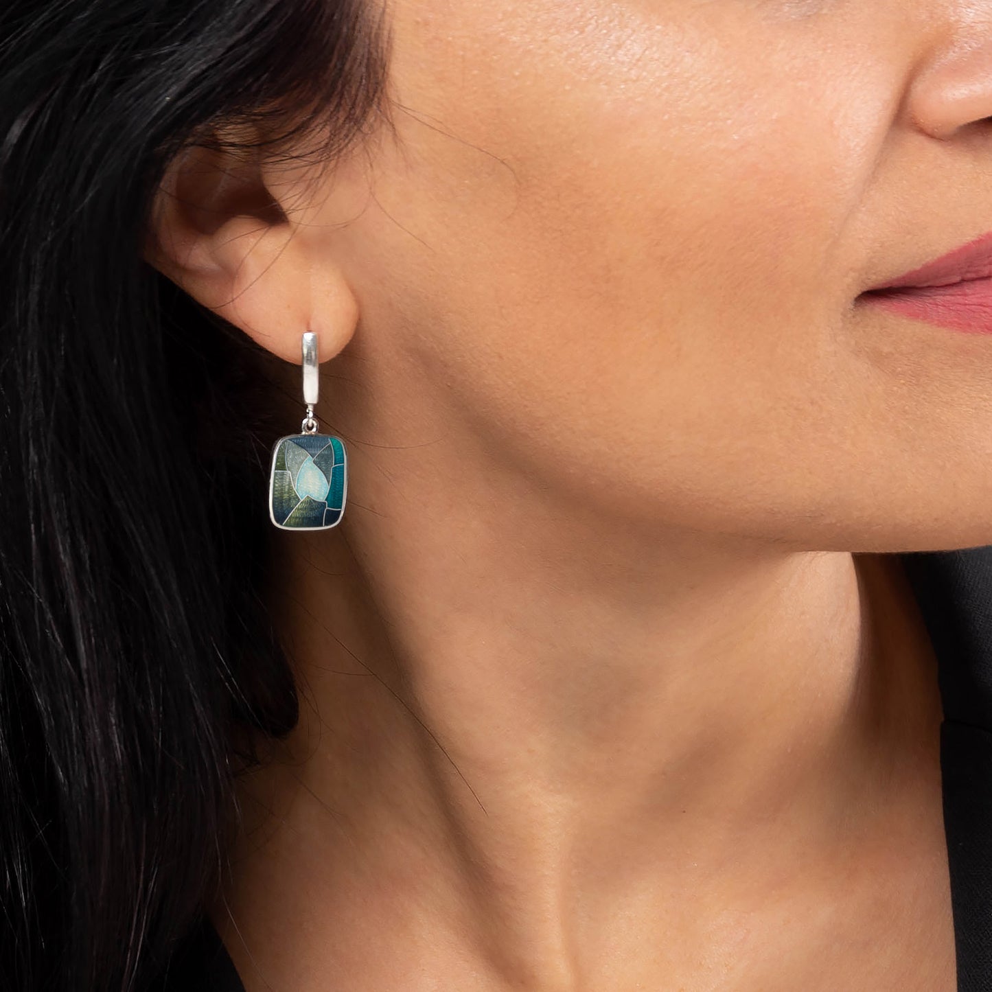 Cloisonné Enamel, Sterling Silver Earrings "Rock Cave"