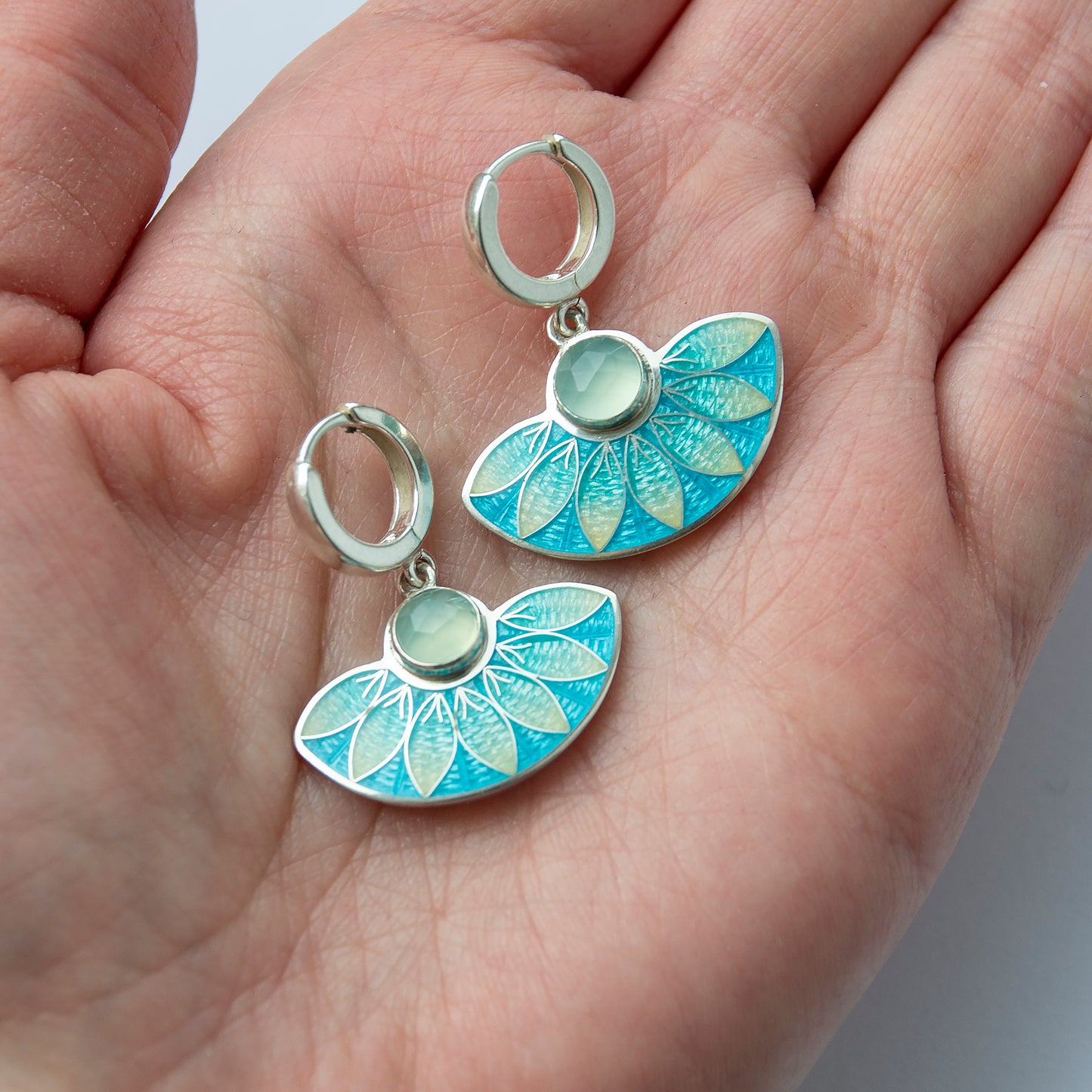 Aqua Chalcedony, Cloisonné Enamel, Turquoise Earrings.