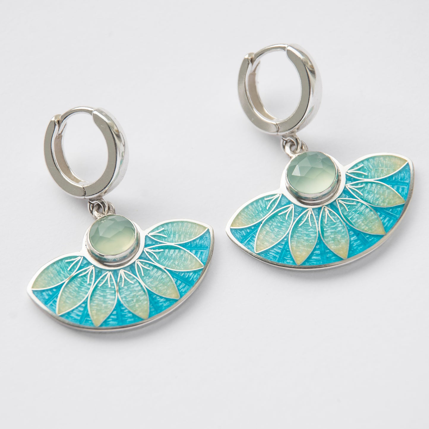 Aqua Chalcedony, Cloisonné Enamel, Turquoise Earrings.