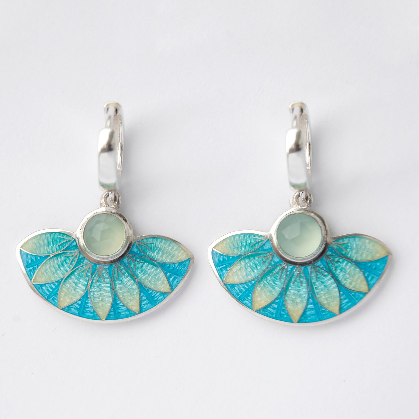 Aqua Chalcedony, Cloisonné Enamel, Turquoise Earrings.