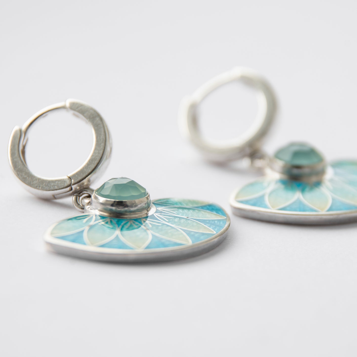 Aqua Chalcedony, Cloisonné Enamel, Turquoise Earrings.