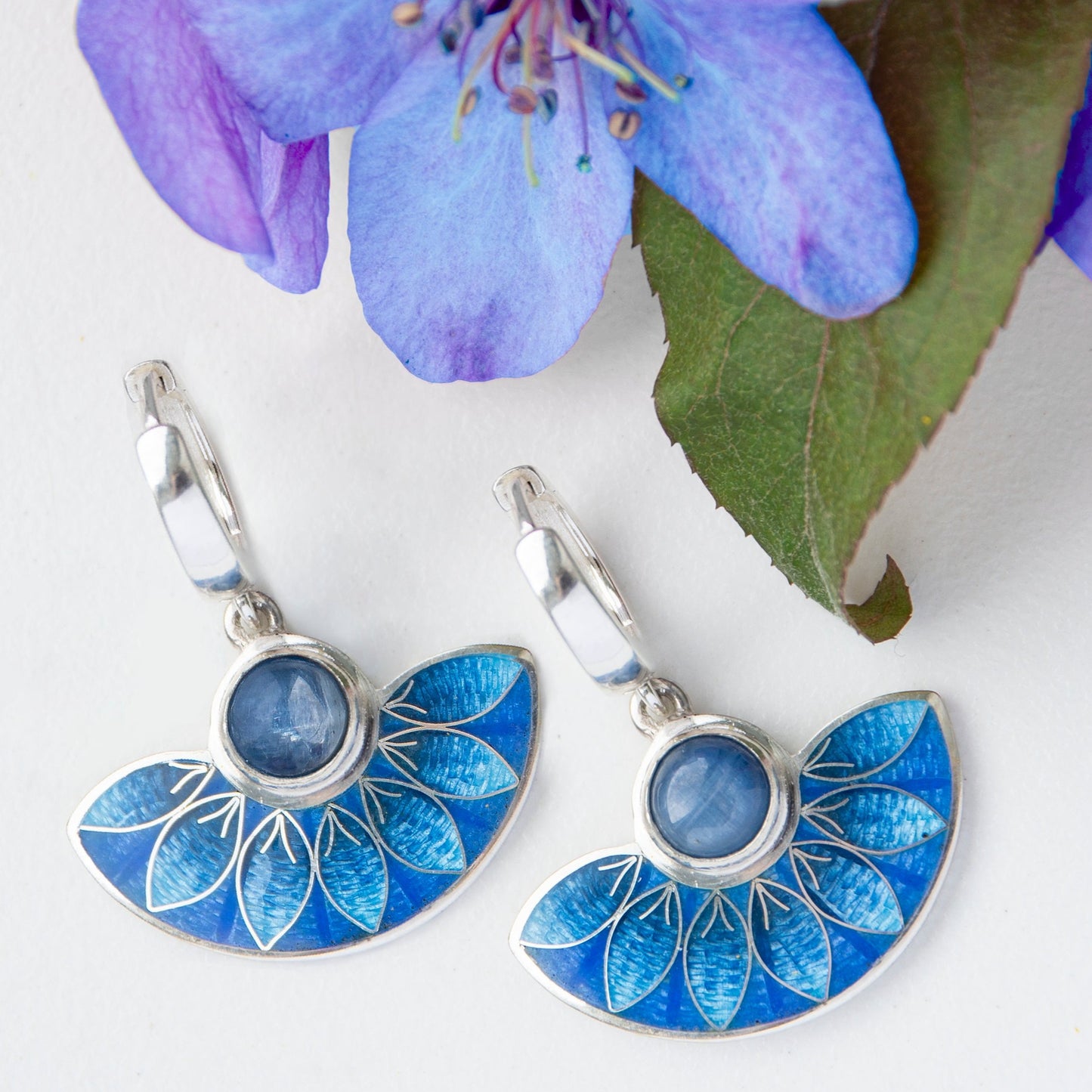 Blue Kyanite Stone, Cloisonné Enamel, Blue Earrings