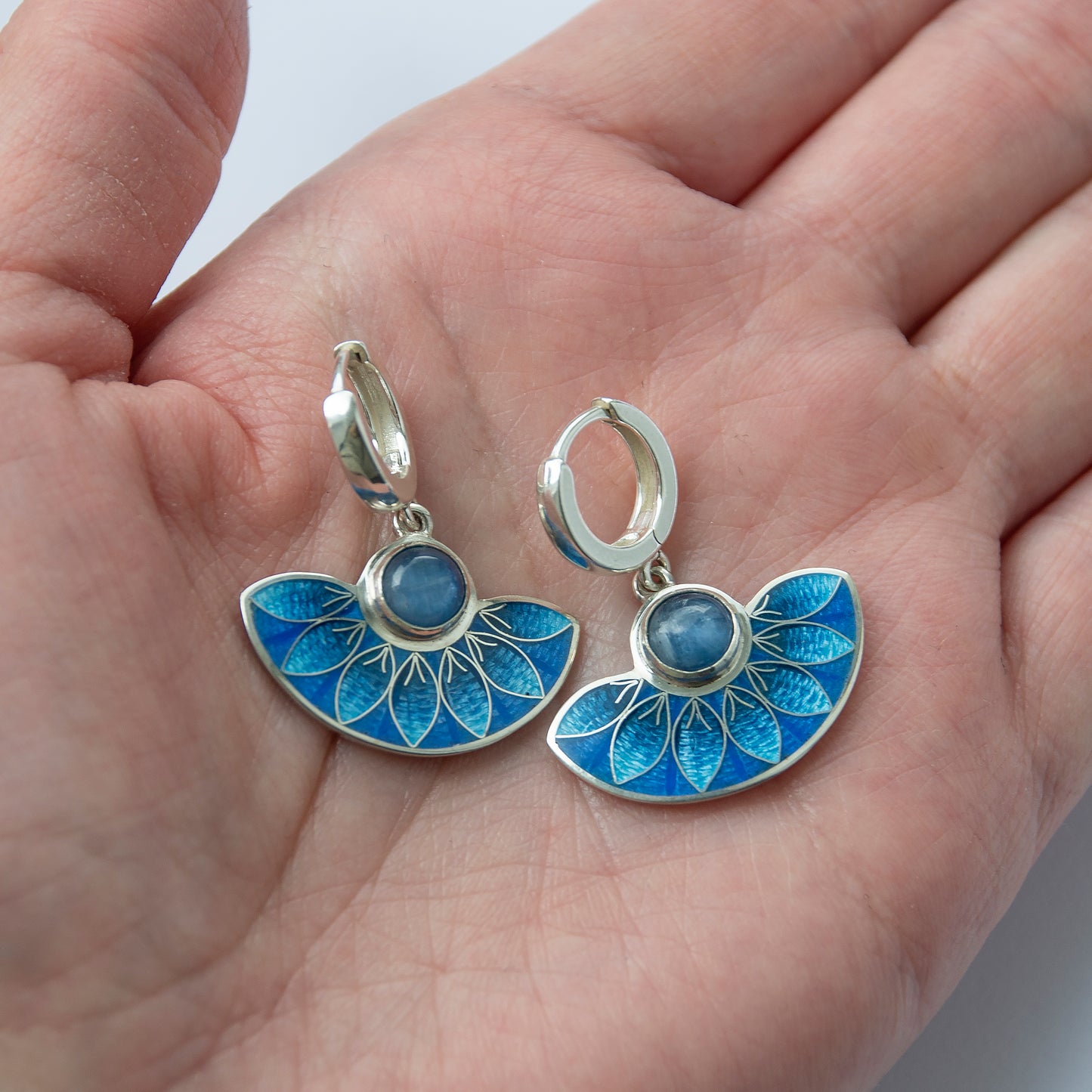 Blue Kyanite Stone, Cloisonné Enamel, Blue Earrings