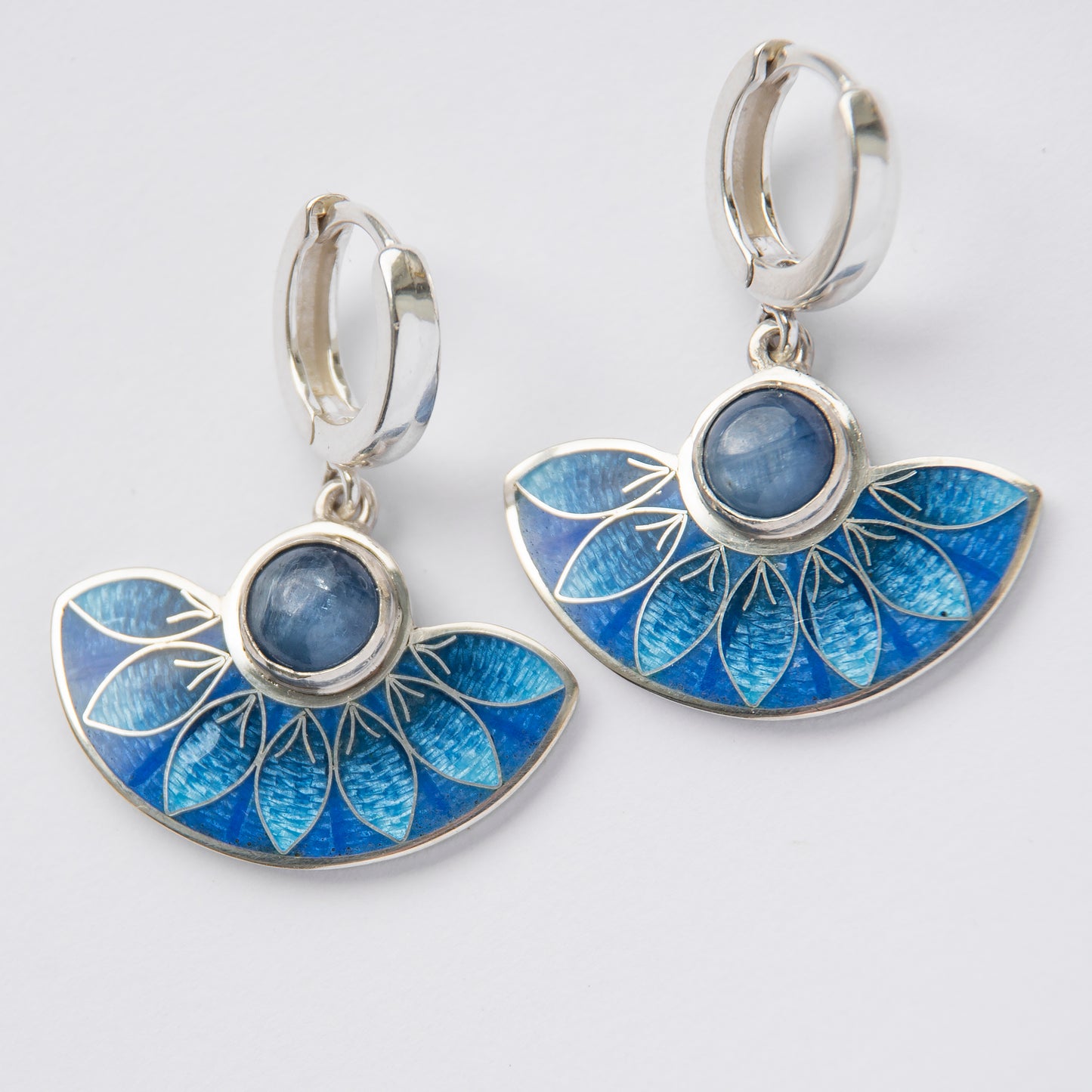 Blue Kyanite Stone, Cloisonné Enamel, Blue Earrings