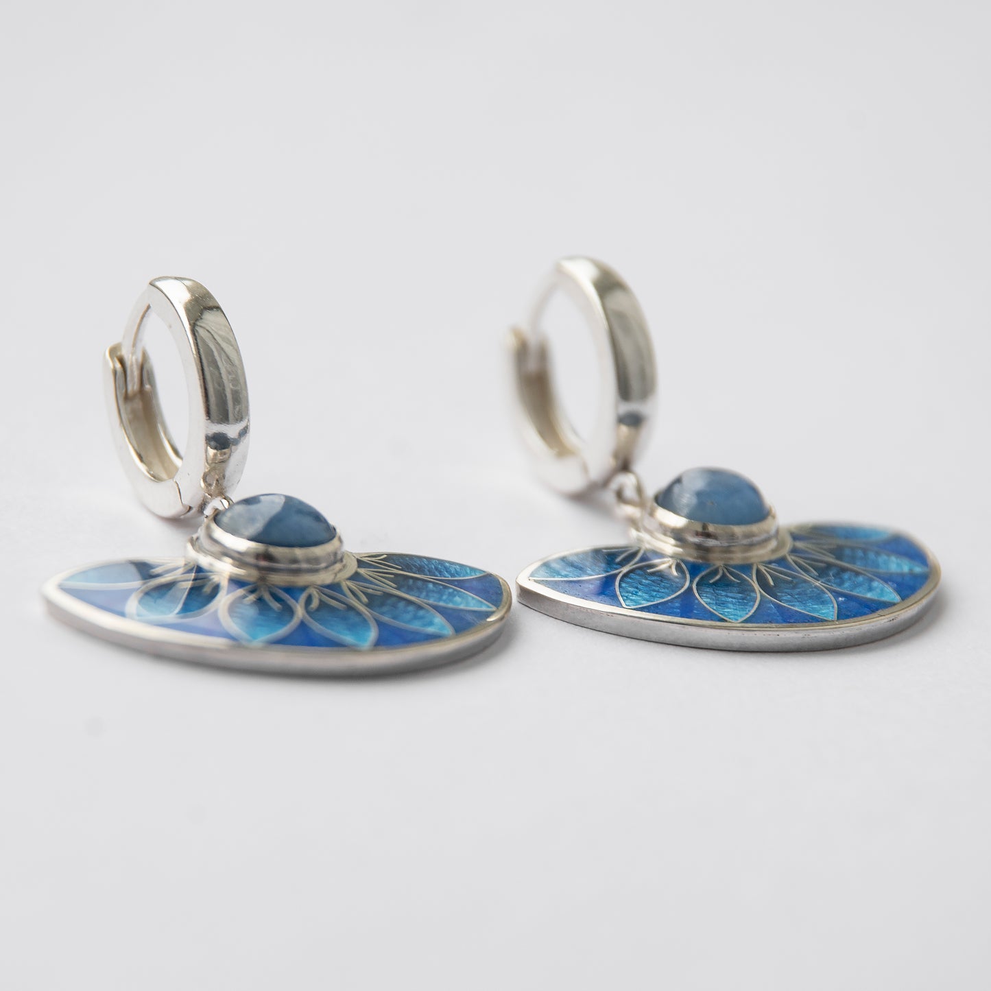Blue Kyanite Stone, Cloisonné Enamel, Blue Earrings