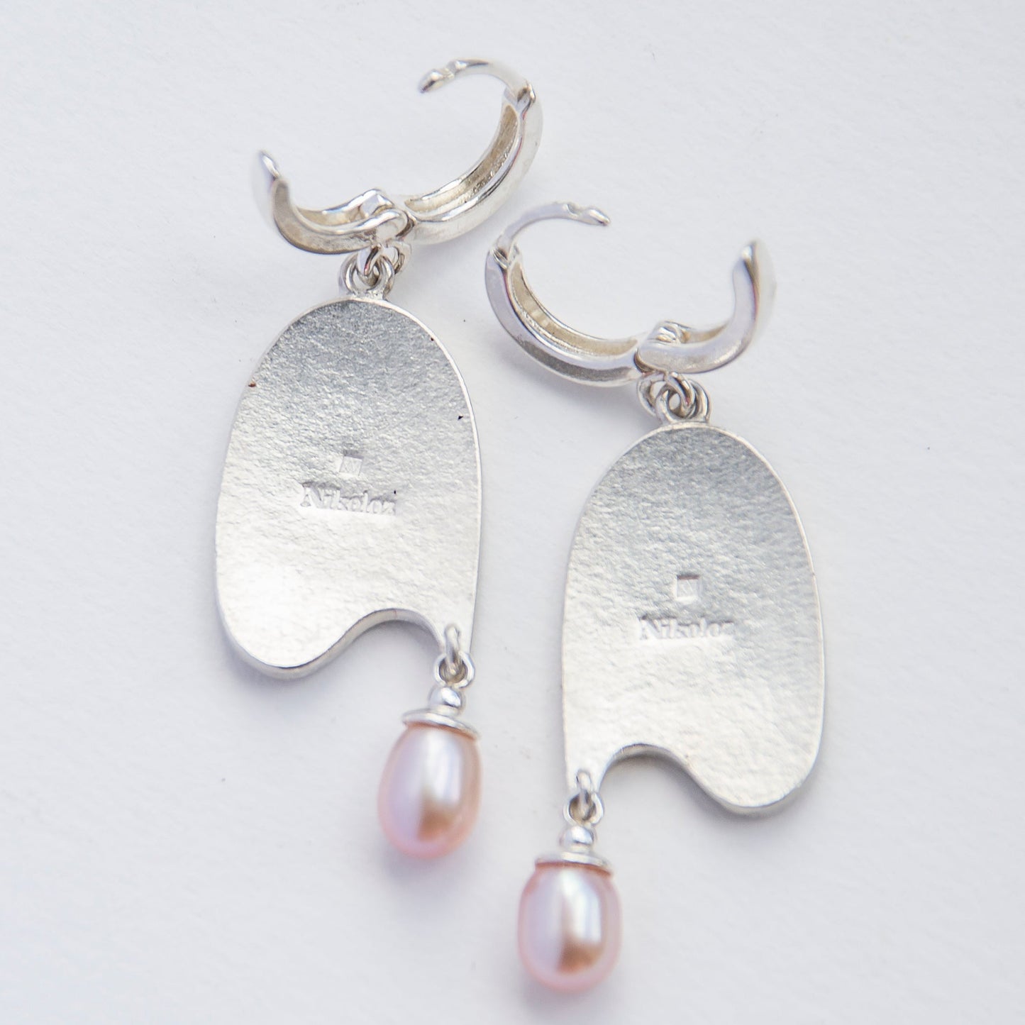 Art Nouveau Style, Gold Cloisonné Enamel Earrings With Rose Pearls
