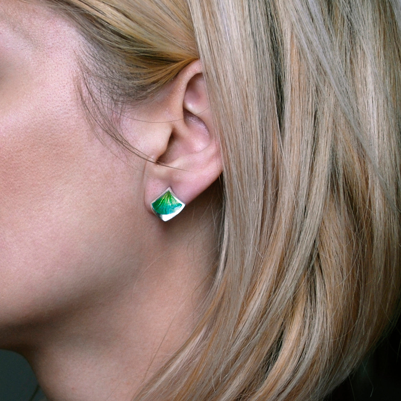 Rhombus Green Enamel Earrings