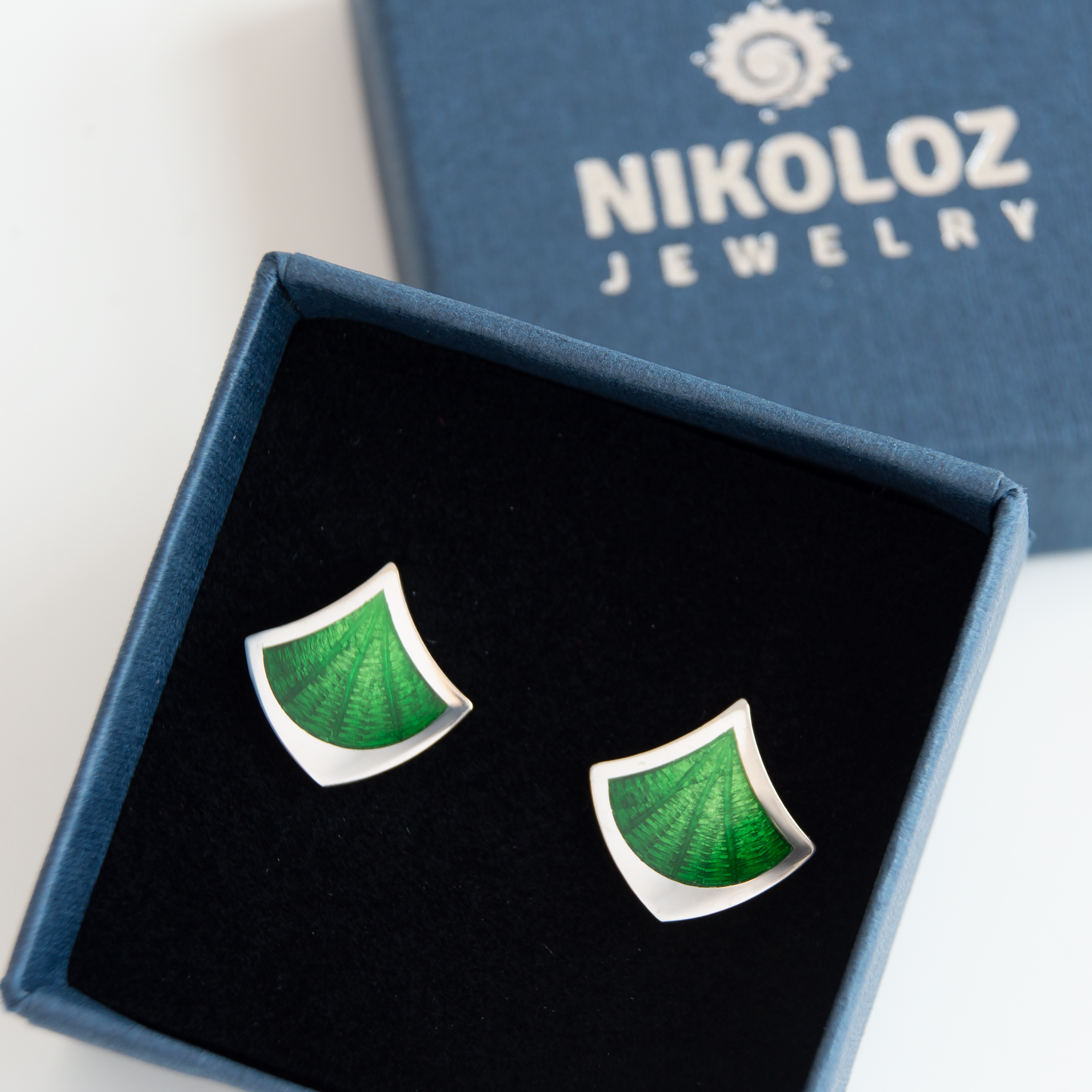 Rhombus Green Enamel Earrings