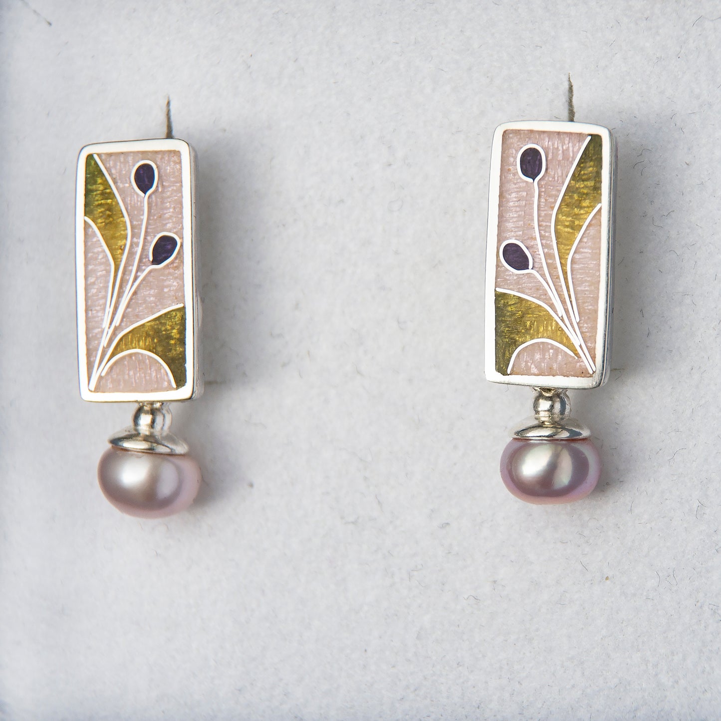 Cloisonné Enamel Pink Studs With Rose Pearls