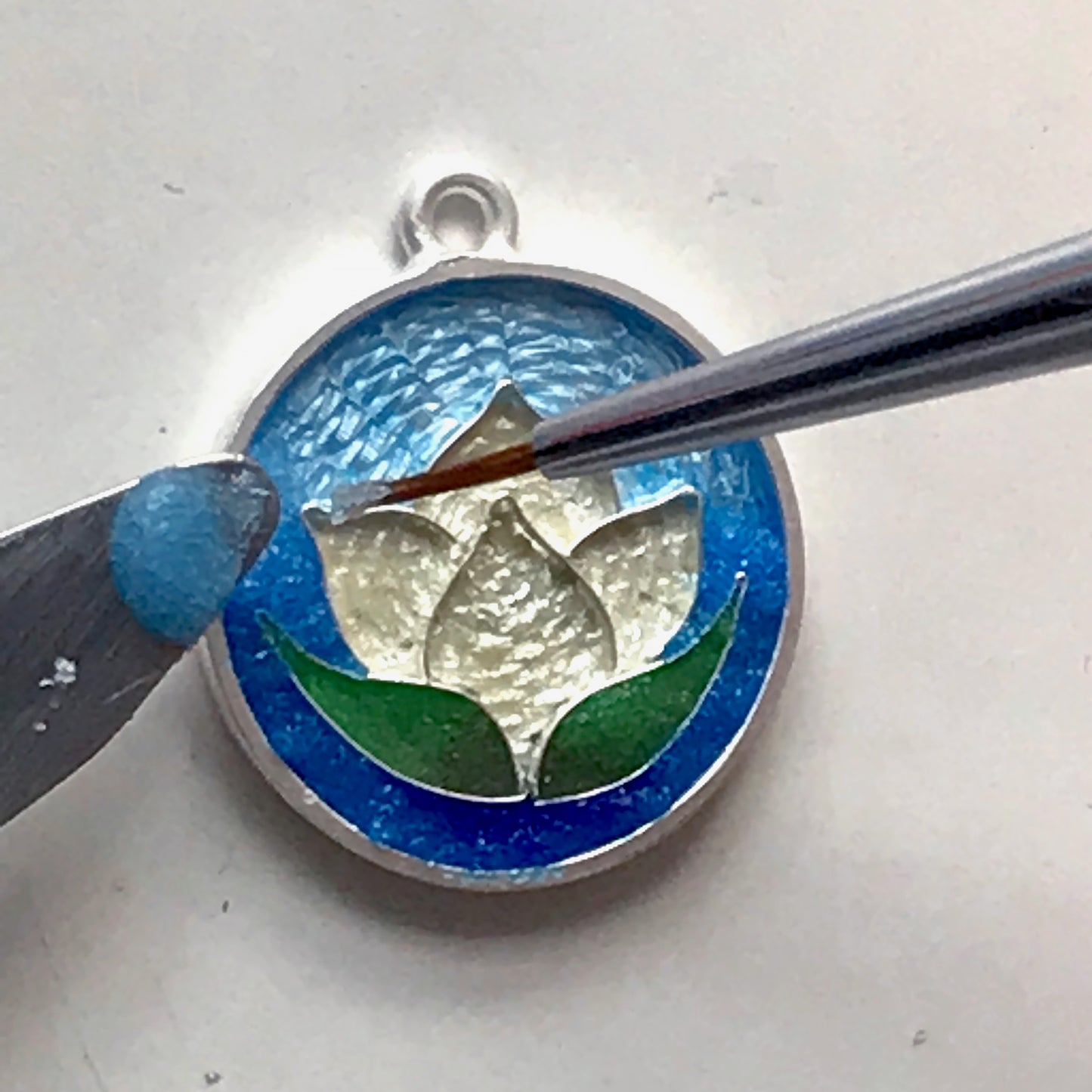 Cloisonné Enamel, Sterling Silver, Earrings "Rose Water Lily"