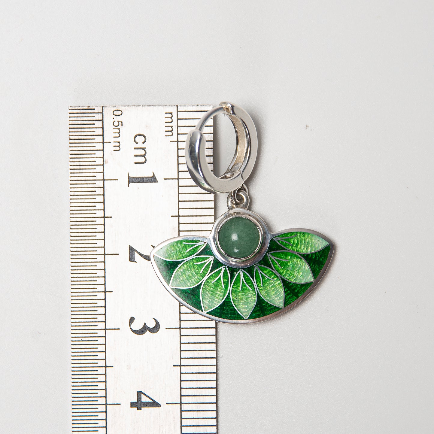 Green Aventurine Stone and Cloisonné Enamel Unique Earrings