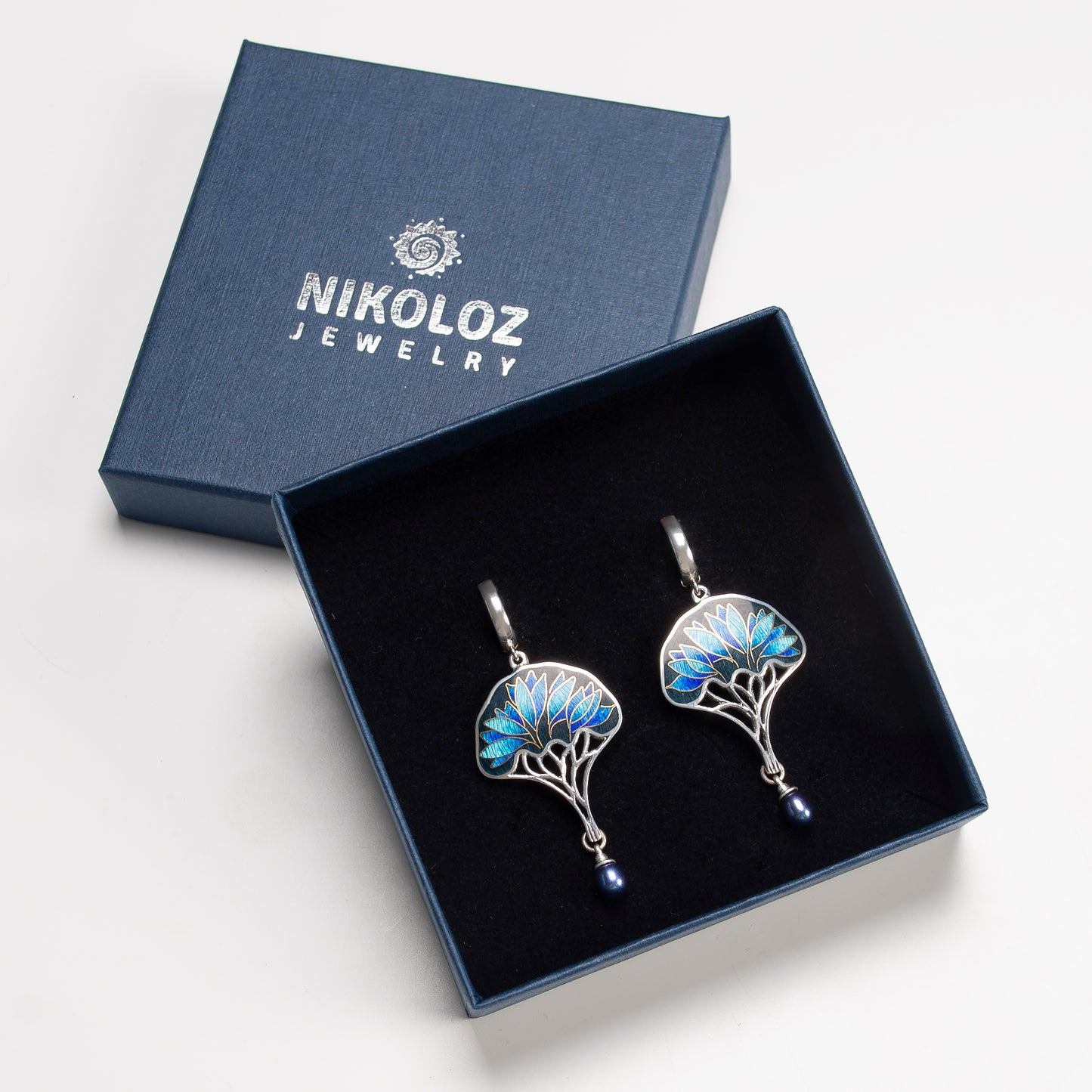 Gold Tree Cloisonné Enamel Earrings With Peacock Pearls