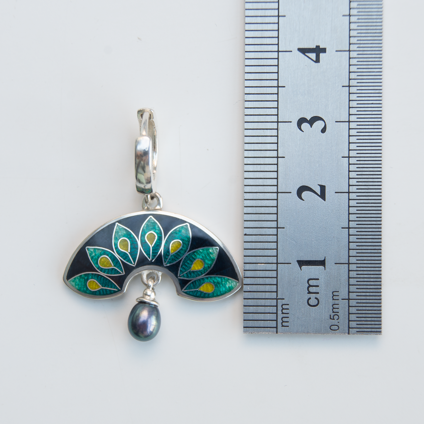 Dark Green Peacock, Cloisonné Enamel Earrings