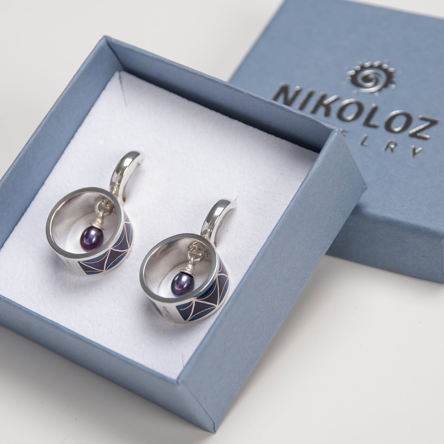 Ring Form Cloisonné Enamel Earrings With Gold And Peacock Pearls