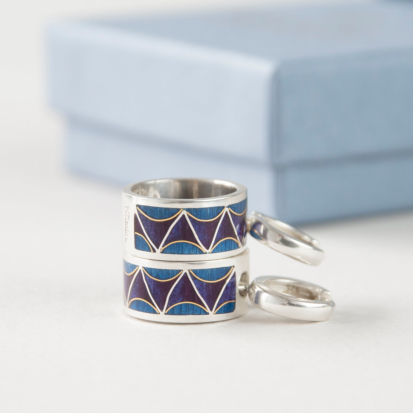 Ring Form Cloisonné Enamel Earrings With Gold And Peacock Pearls