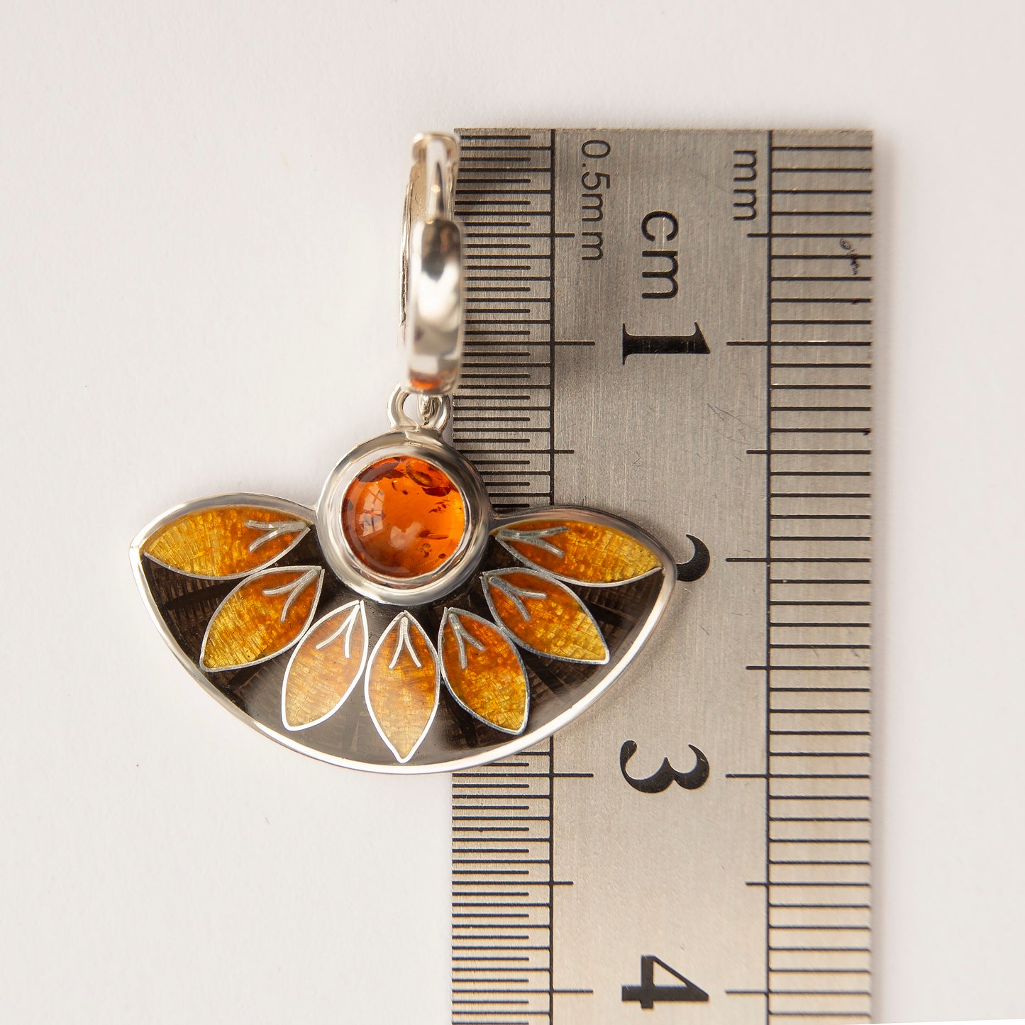 Cloisonné Enamel, Sterling Silver, Baltic Amber Stone, Orange Earrings