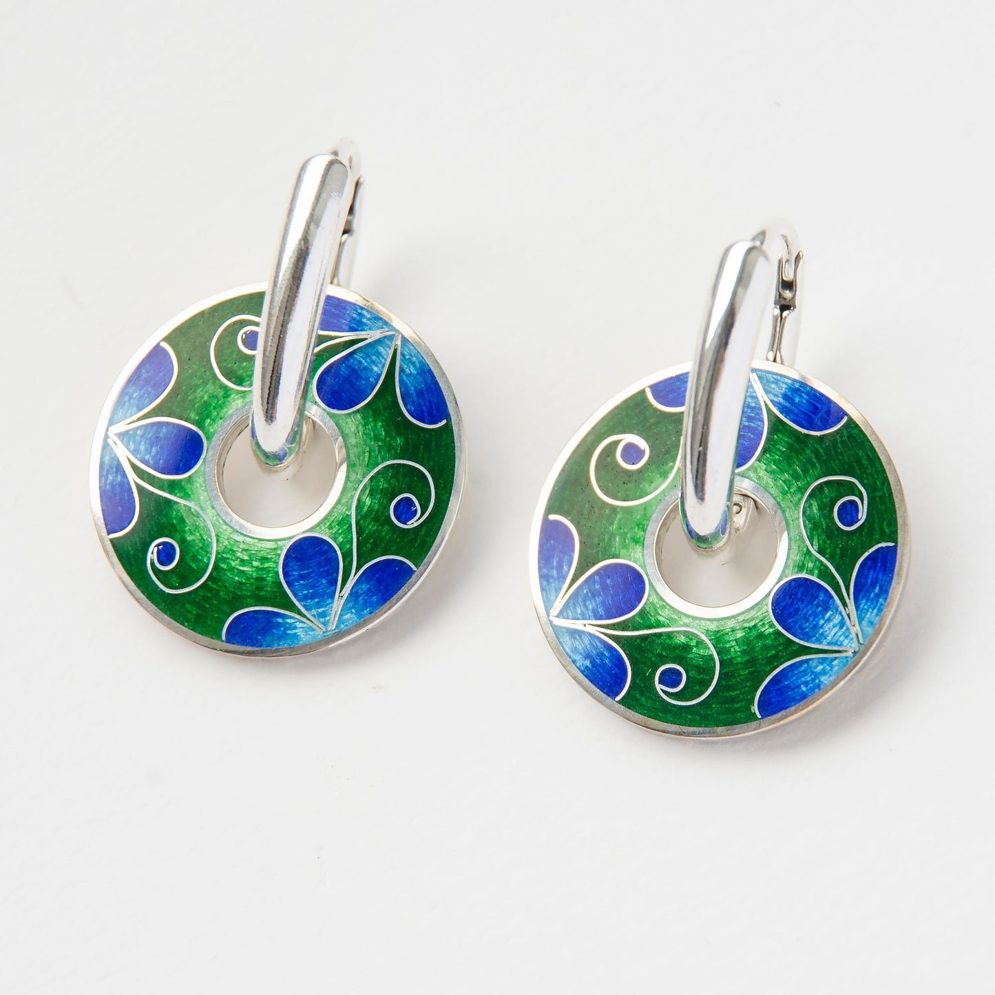 Blue Flower Reversible Earrings. Silver, Cloisonné Enamel Technique.