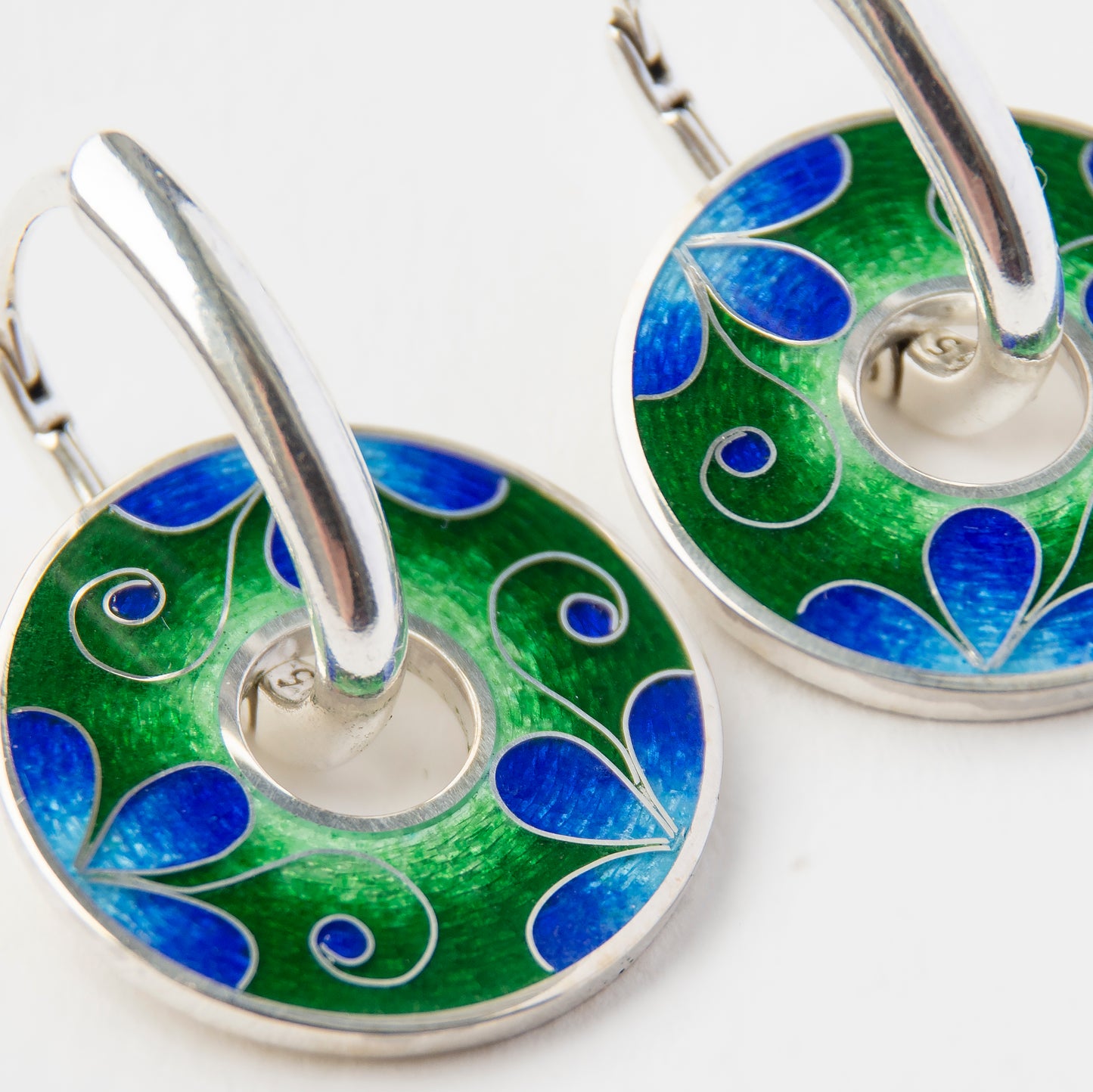 Blue Flower Reversible Earrings. Silver, Cloisonné Enamel Technique.