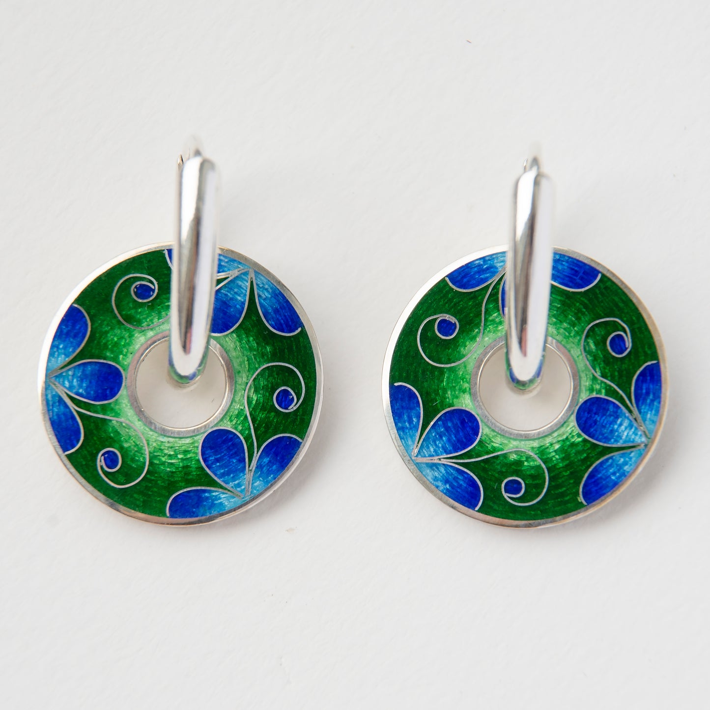 Blue Flower Reversible Earrings. Silver, Cloisonné Enamel Technique.