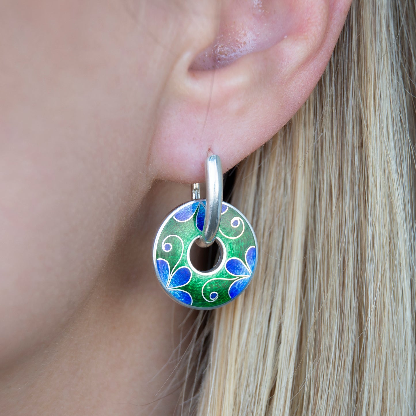 Blue Flower Reversible Earrings. Silver, Cloisonné Enamel Technique.